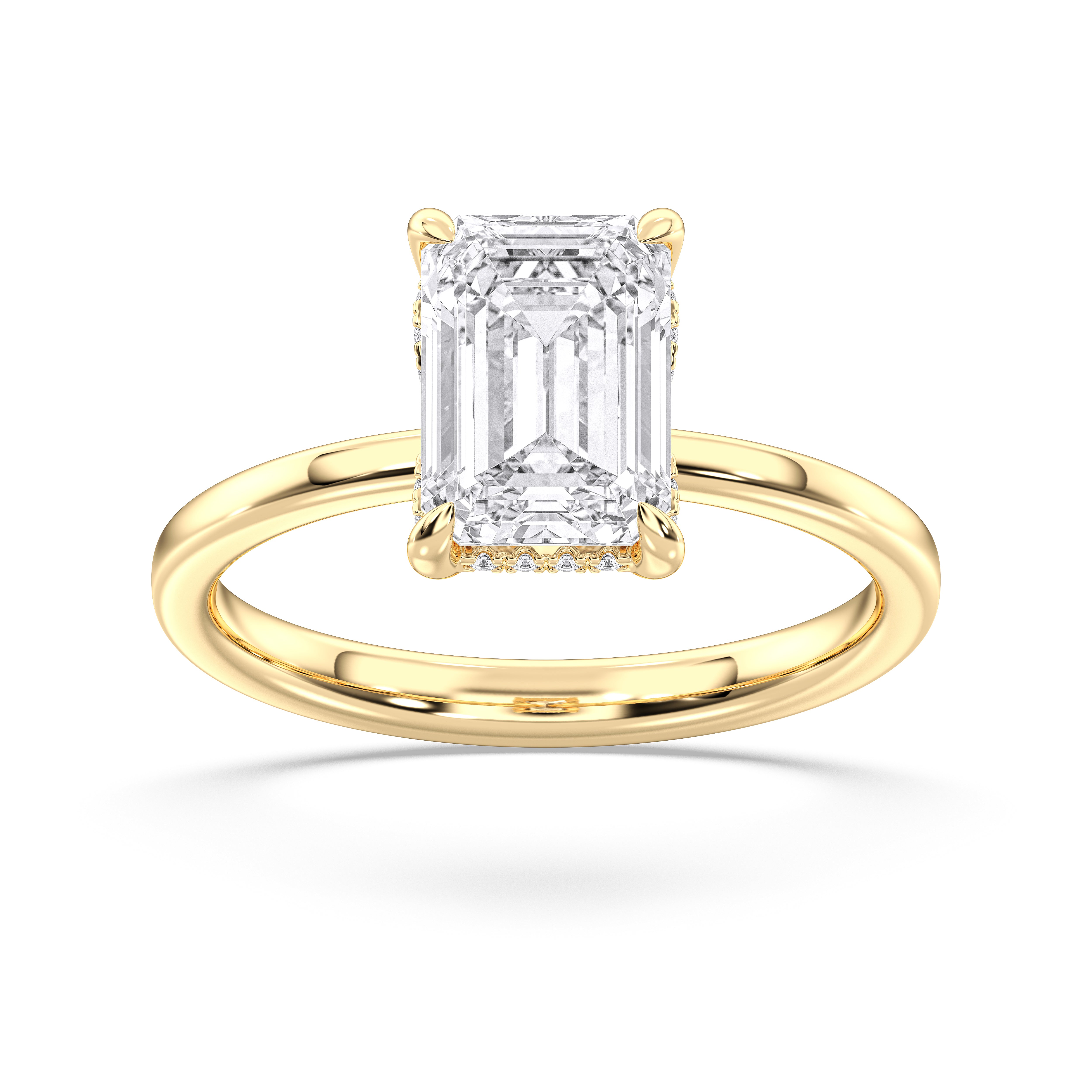 Emerald & Round Shape 3 Carat Lab Grown Diamond Prong Set Solitaire Ring in Solid Gold for Her