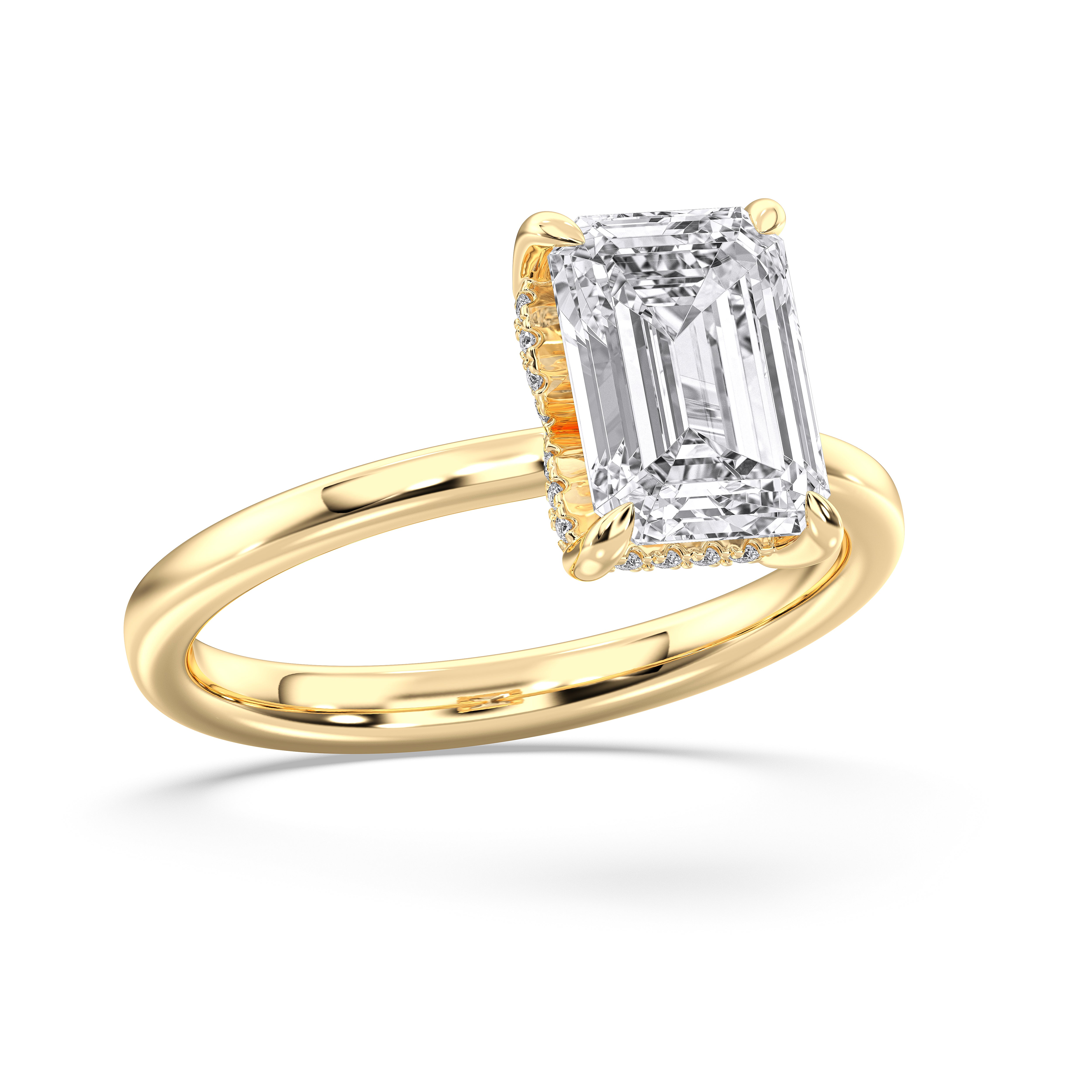 Emerald & Round Shape 3 Carat Lab Grown Diamond Prong Set Solitaire Ring in Solid Gold for Her