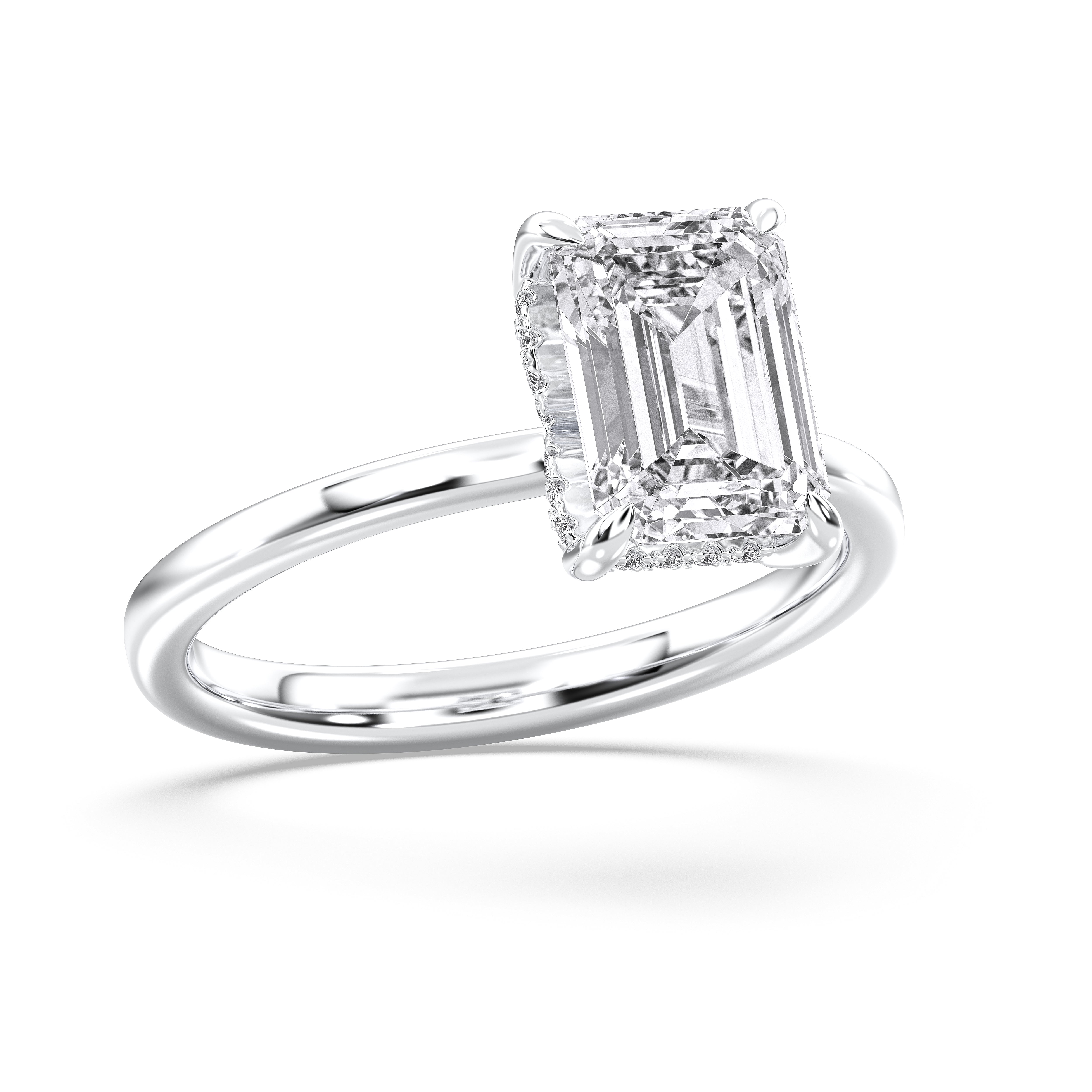 Emerald & Round Shape 3 Carat Lab Grown Diamond Prong Set Solitaire Ring in Solid Gold for Her
