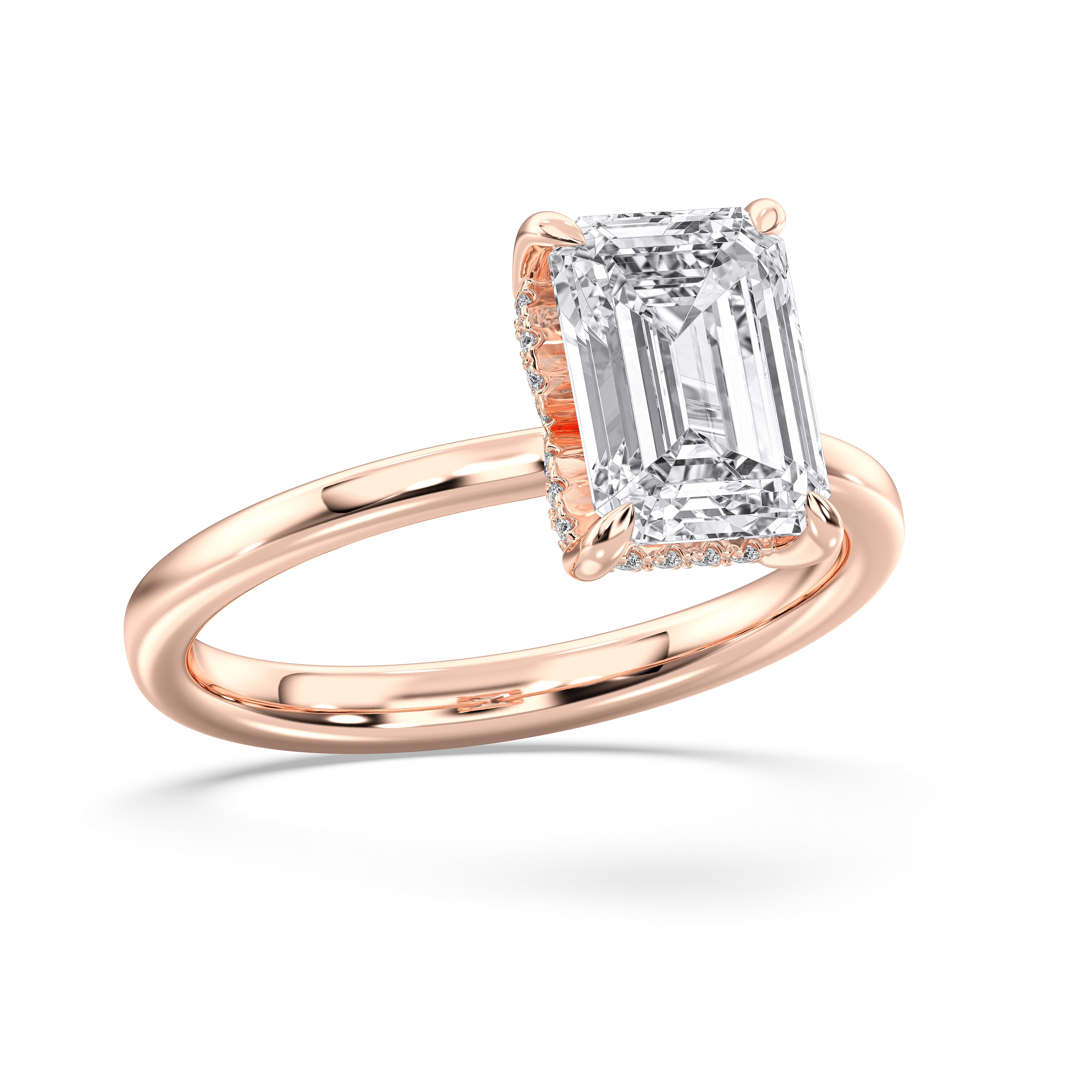 Emerald & Round Shape 3 Carat Lab Grown Diamond Prong Set Solitaire Ring in Solid Gold for Her