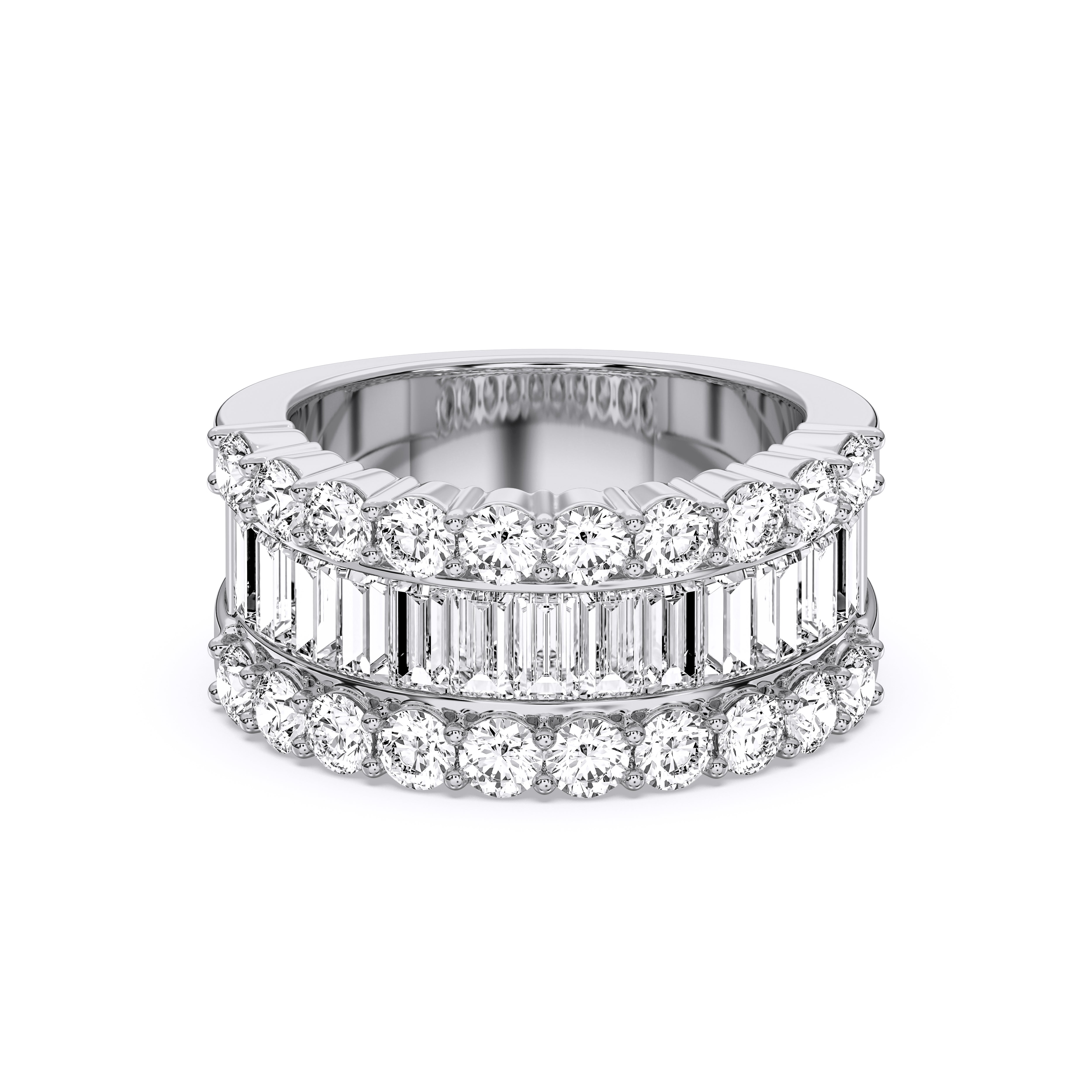 Baguette & Round Shape 3.00 Carat Lab Grown Diamond luxurious  Wedding Band in Solid Gold For Her