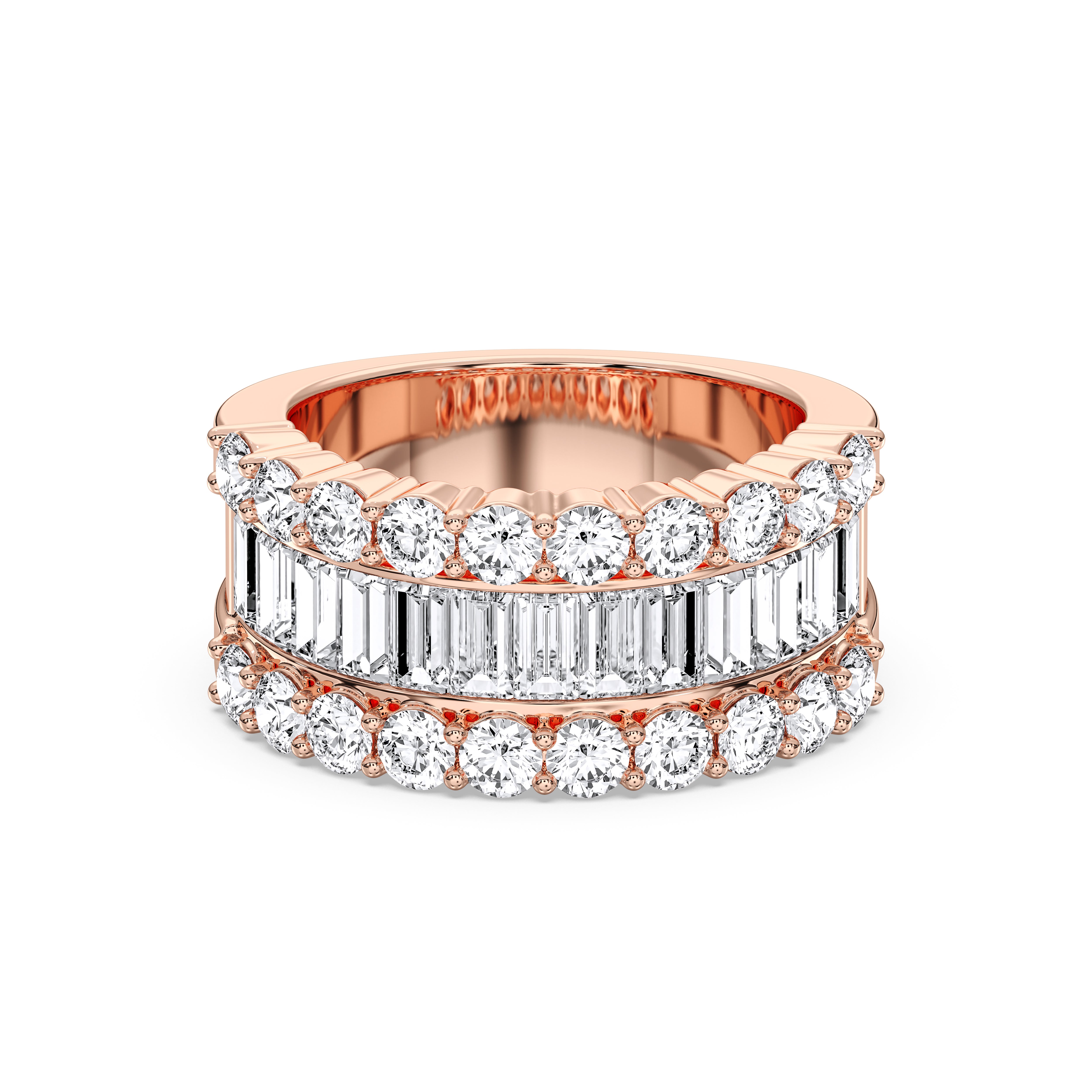 Baguette & Round Shape 3.00 Carat Lab Grown Diamond luxurious  Wedding Band in Solid Gold For Her