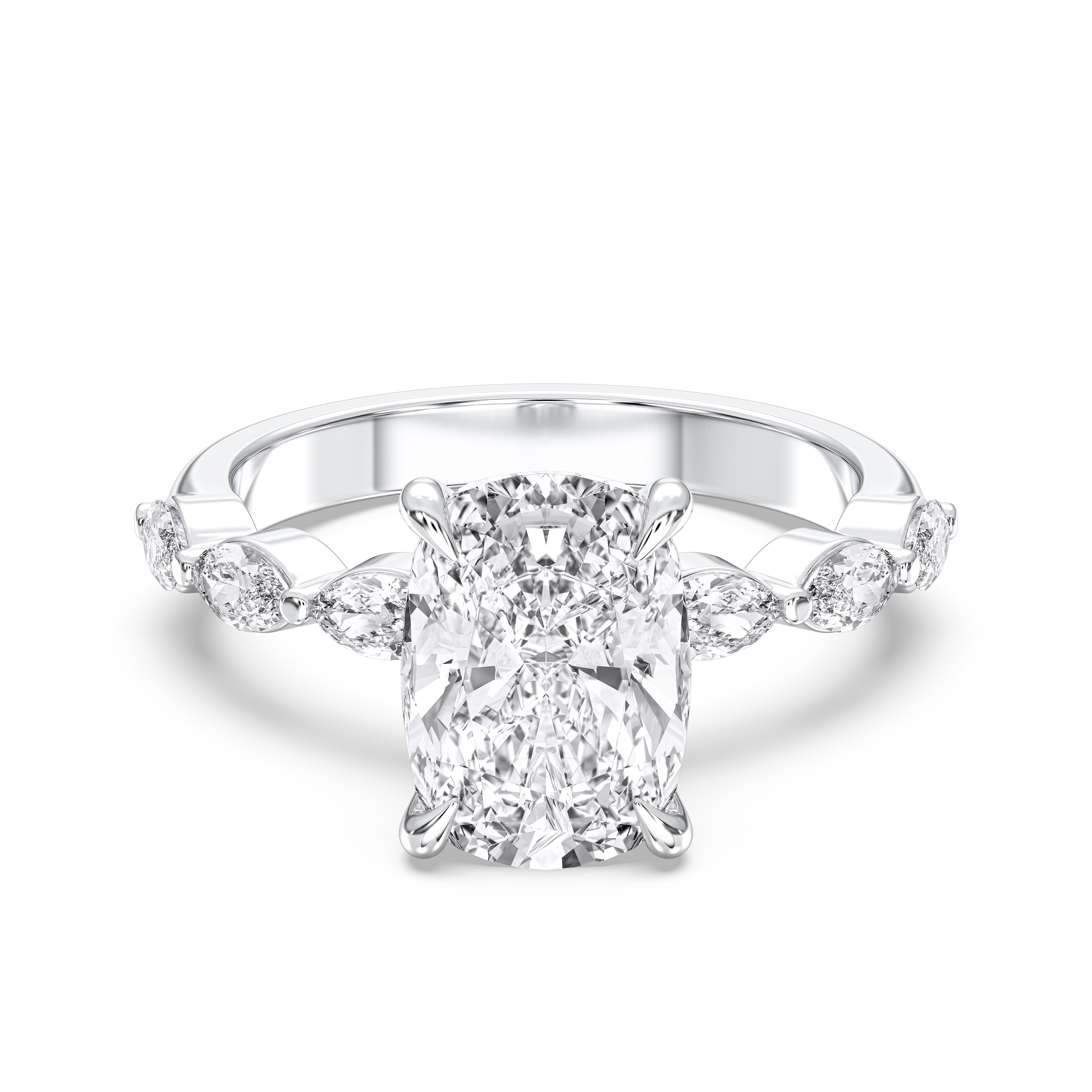 Cushion & Marquise Cut 3.69 Carat Lab grown Diamond Solitaire 7 Stone Ring in Solid Gold