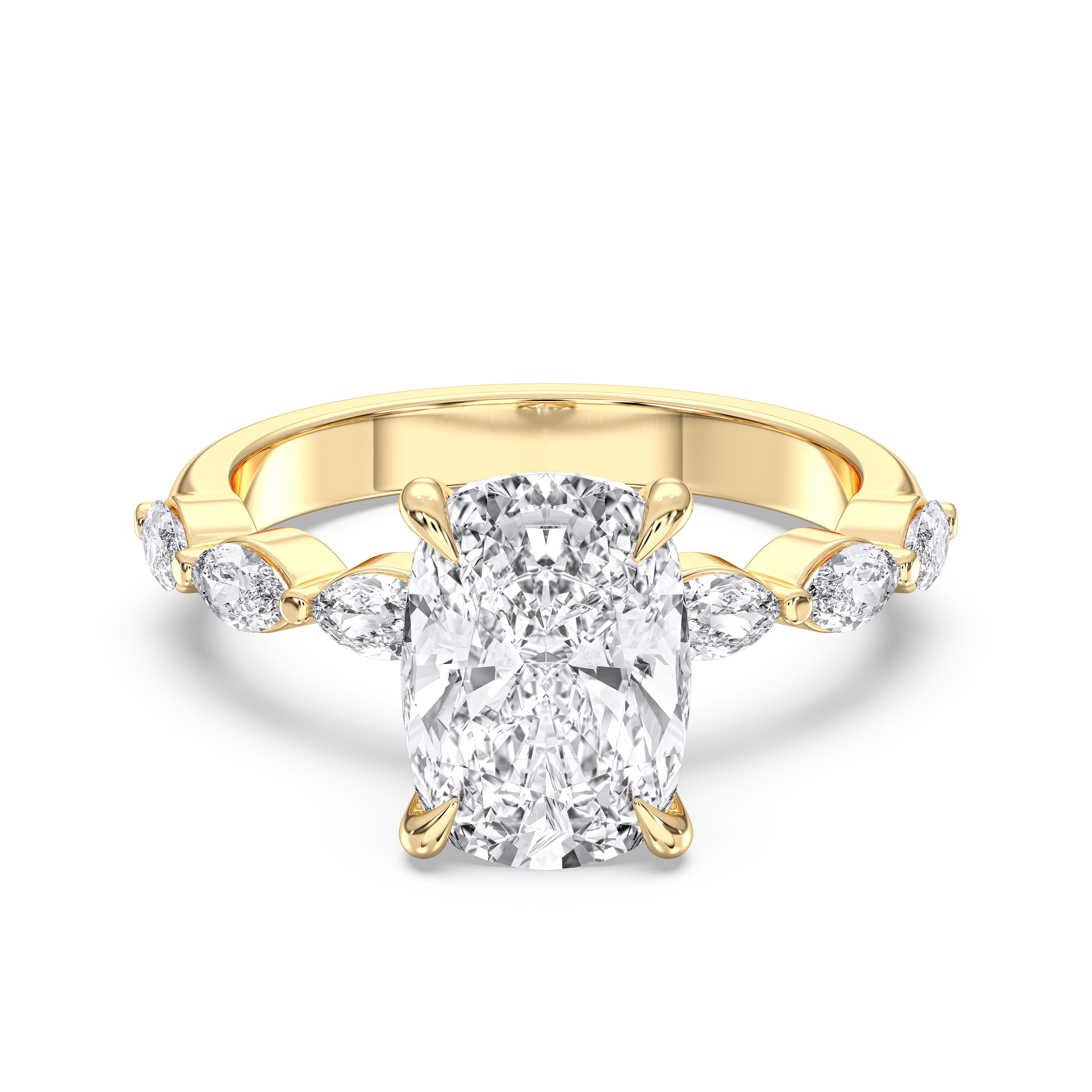 Cushion & Marquise Cut 3.69 Carat Lab grown Diamond Solitaire 7 Stone Ring in Solid Gold