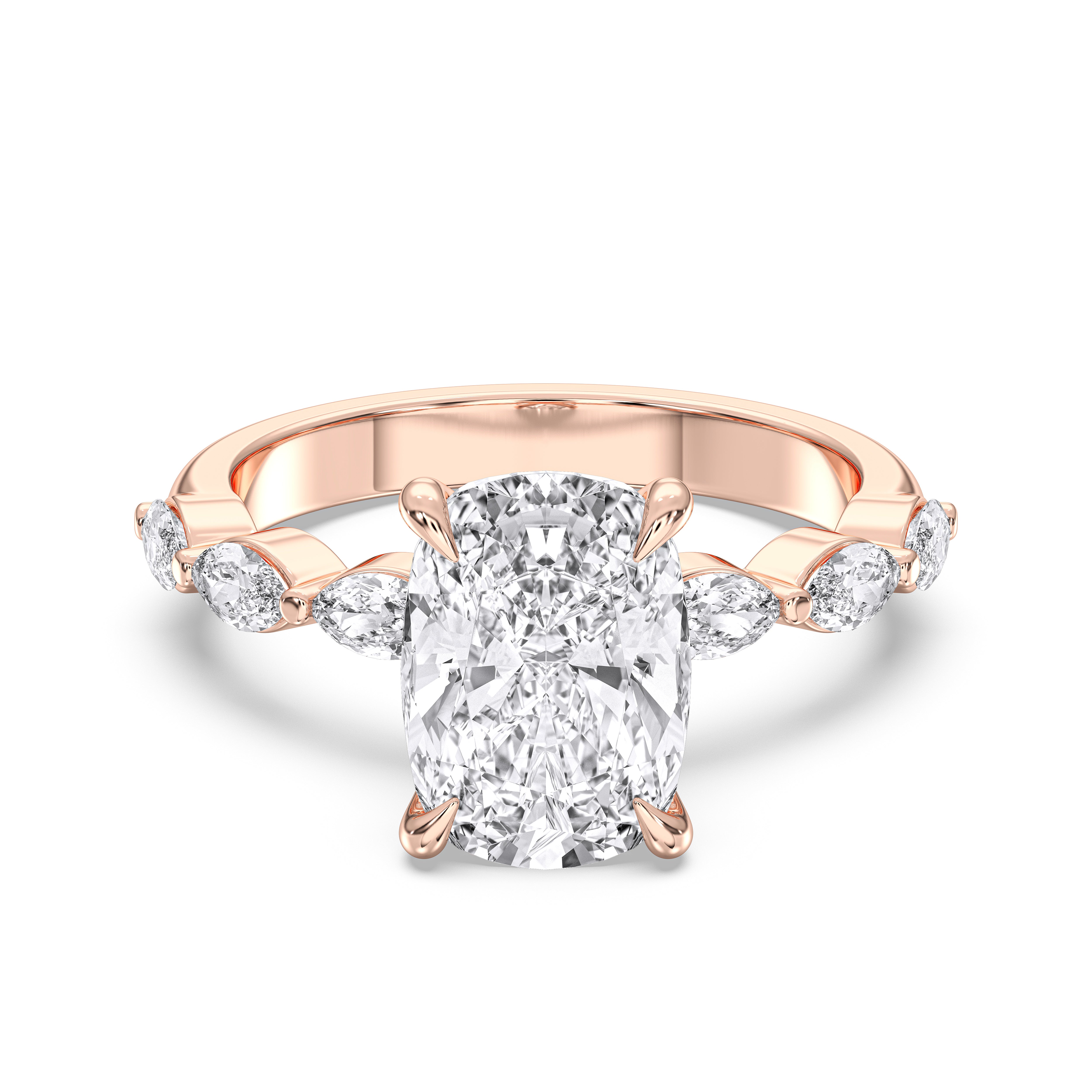 Cushion & Marquise Cut 3.69 Carat Lab grown Diamond Solitaire 7 Stone Ring in Solid Gold