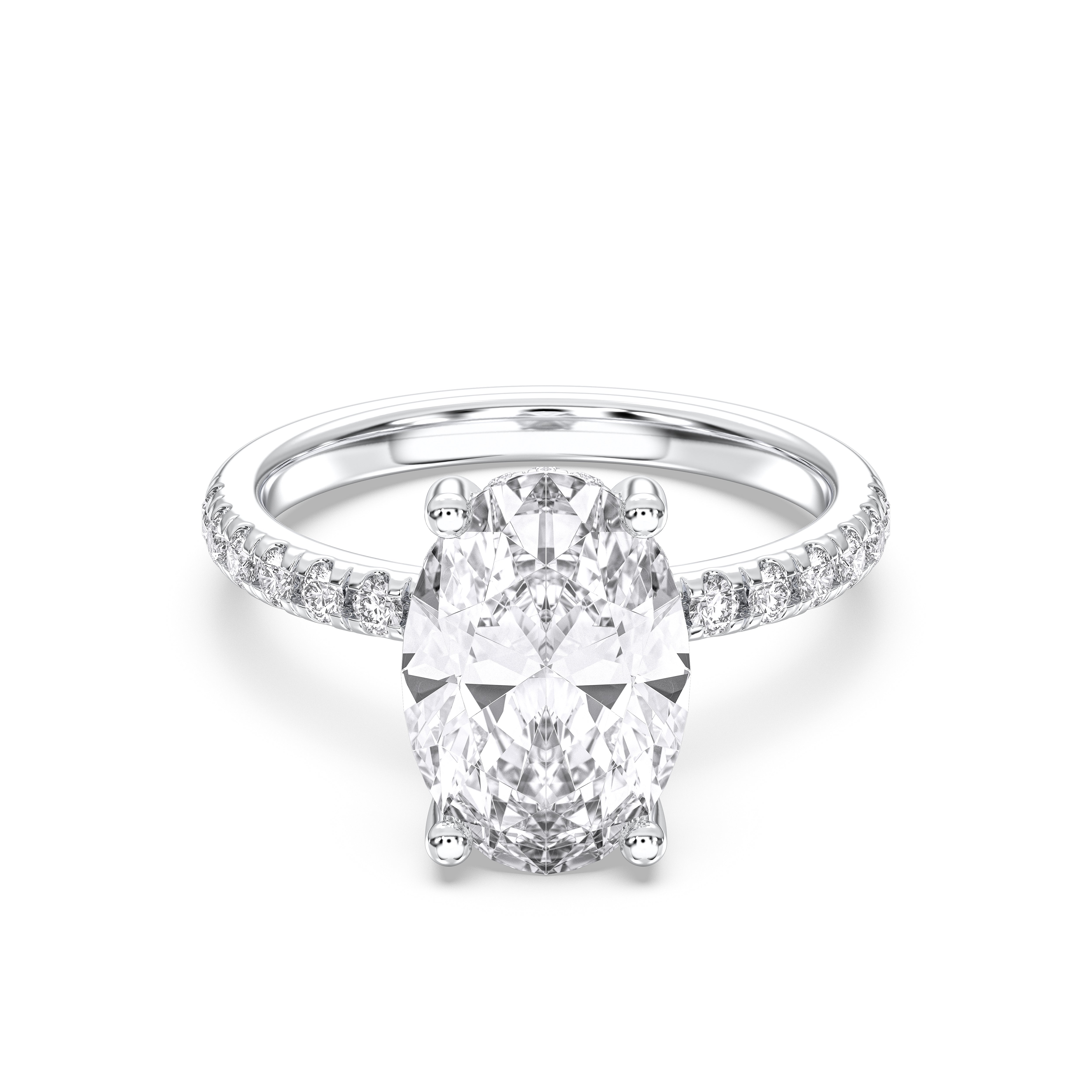 4.62 Carat Oval & Round Cut Lab Grown Diamond Solitaire Engagement Ring In Solid Gold