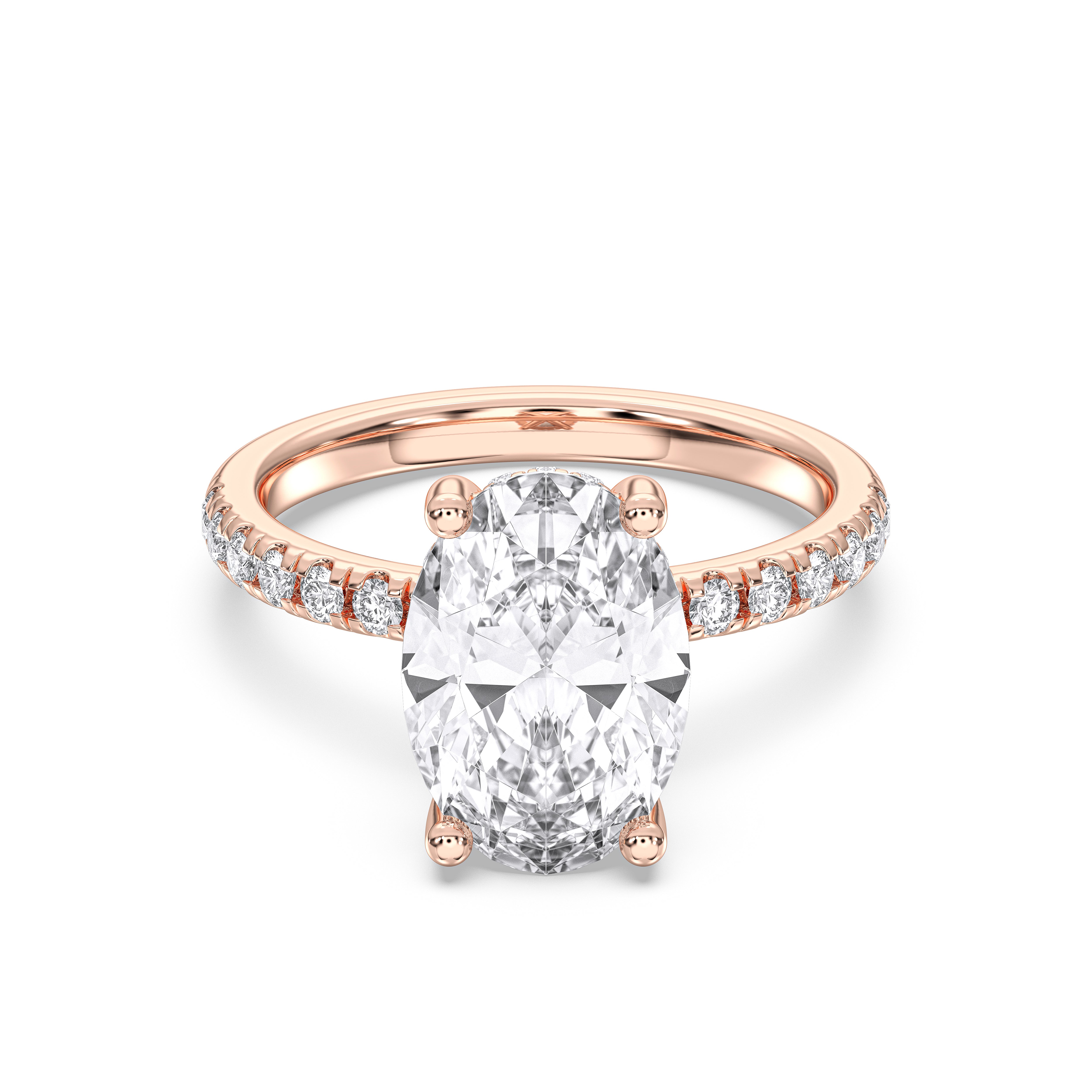 4.62 Carat Oval & Round Cut Lab Grown Diamond Solitaire Engagement Ring In Solid Gold