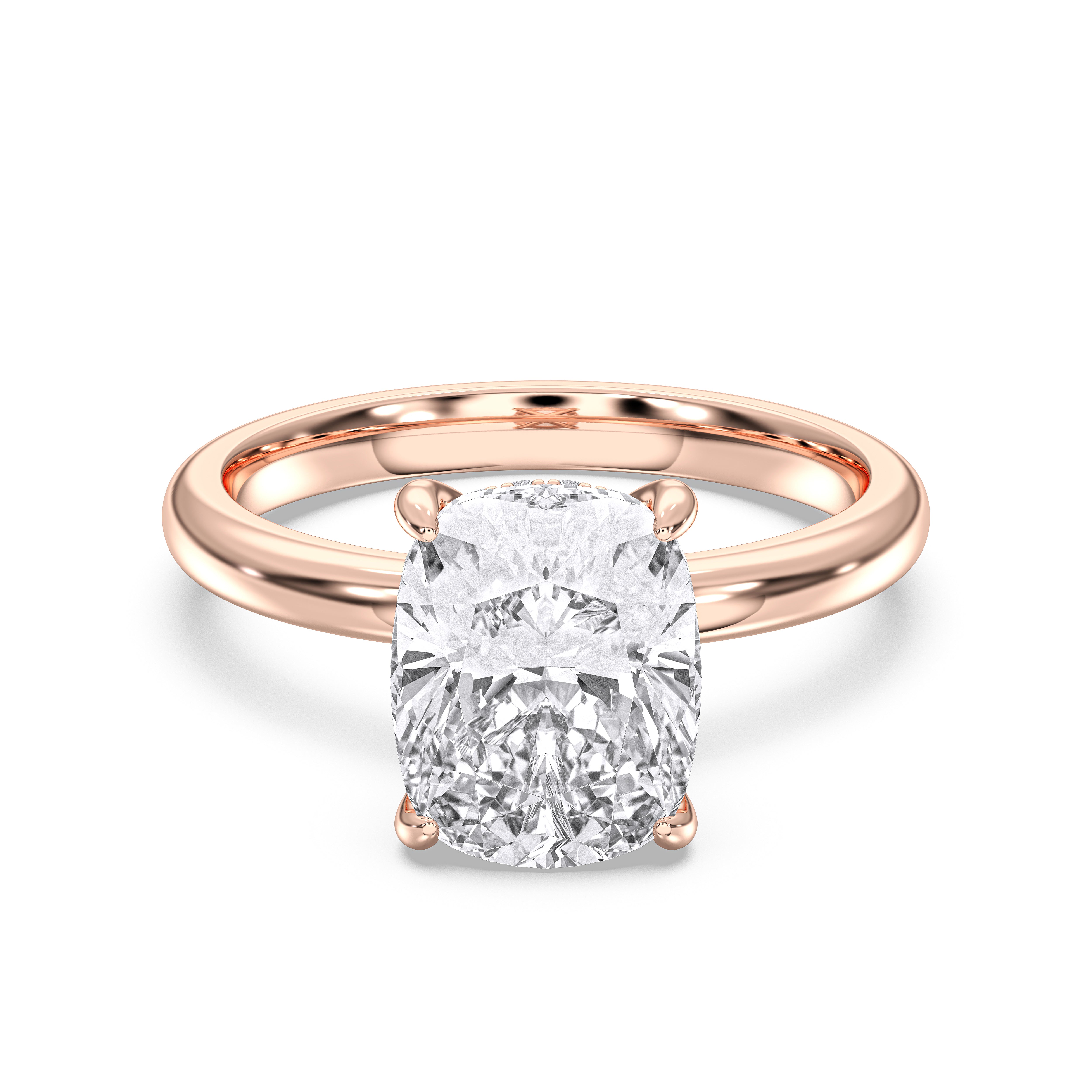 Cushion & Round Shape 4.23 Carat Lab Grown Diamond Prong Set Solitaire Ring in Solid Gold for Her
