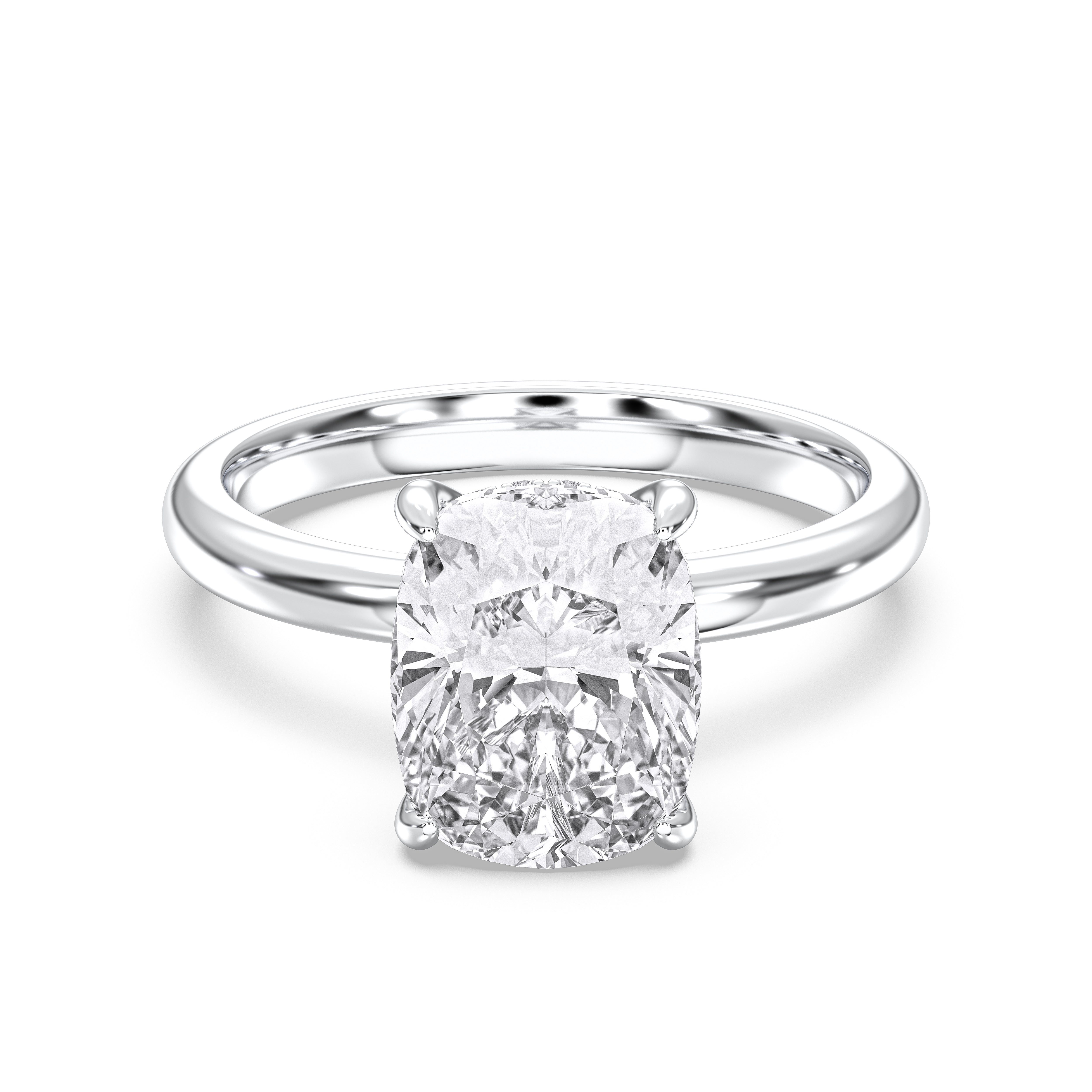 Cushion & Round Shape 4.23 Carat Lab Grown Diamond Prong Set Solitaire Ring in Solid Gold for Her