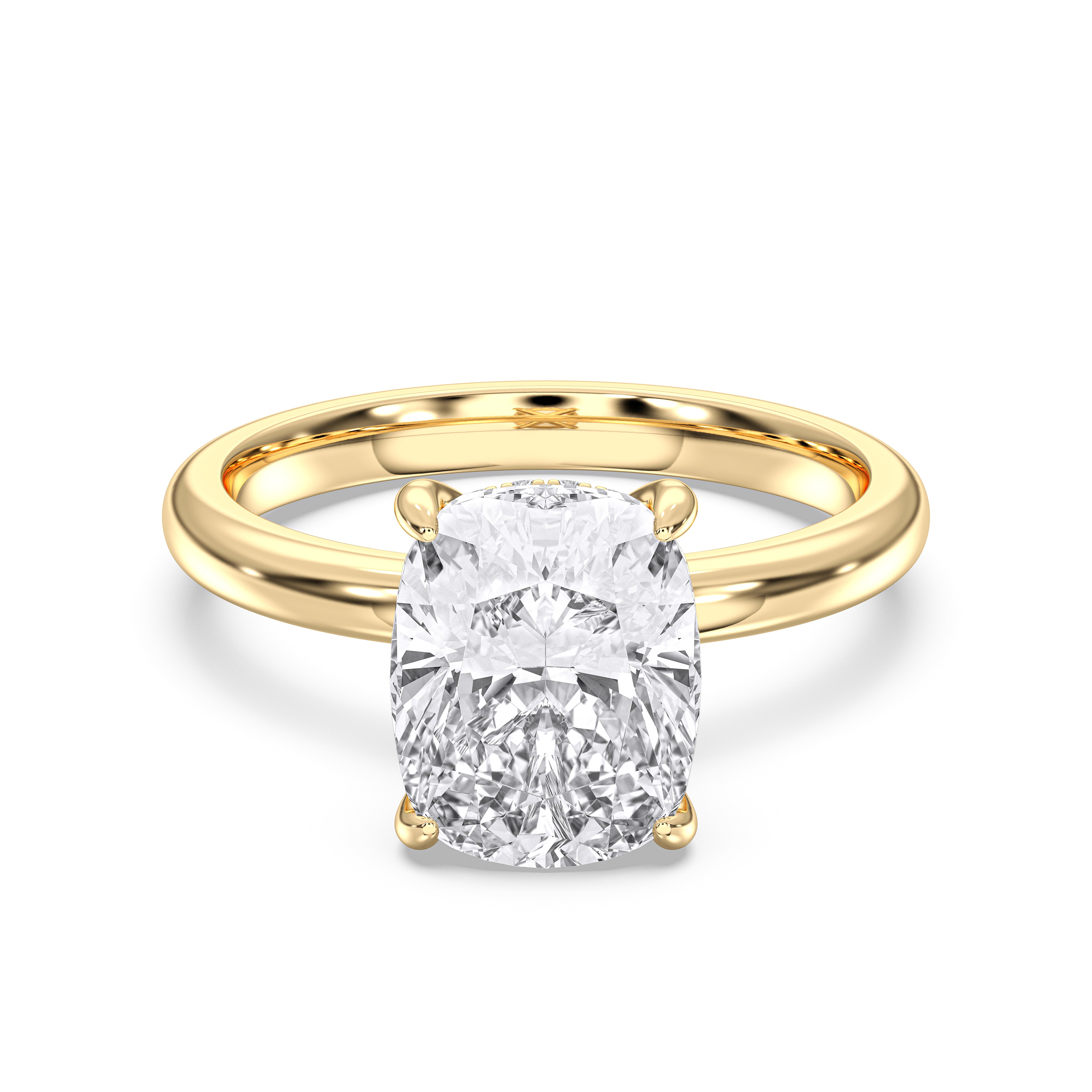 Cushion & Round Shape 4.23 Carat Lab Grown Diamond Prong Set Solitaire Ring in Solid Gold for Her