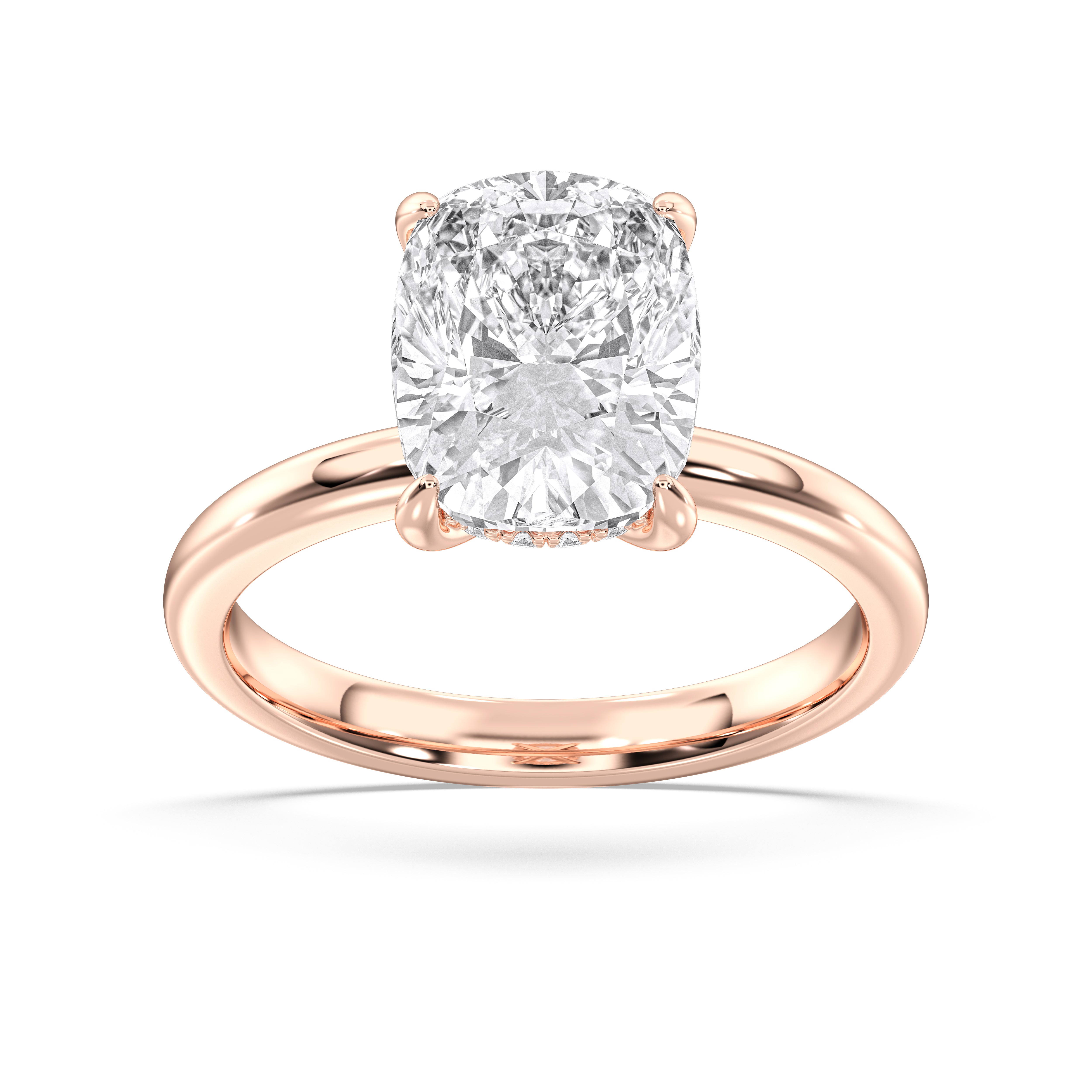 Cushion & Round Shape 4.23 Carat Lab Grown Diamond Prong Set Solitaire Ring in Solid Gold for Her
