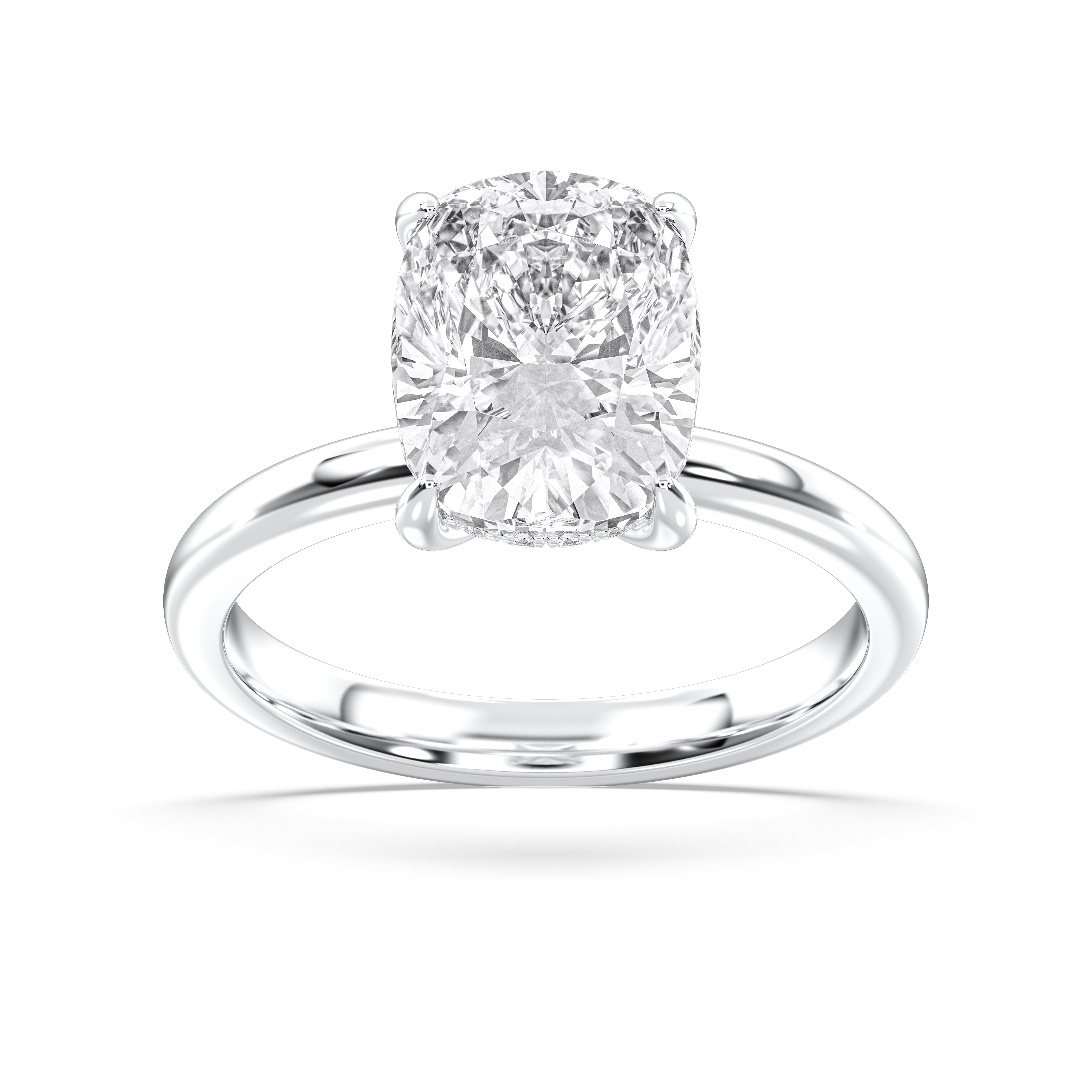 Cushion & Round Shape 4.23 Carat Lab Grown Diamond Prong Set Solitaire Ring in Solid Gold for Her