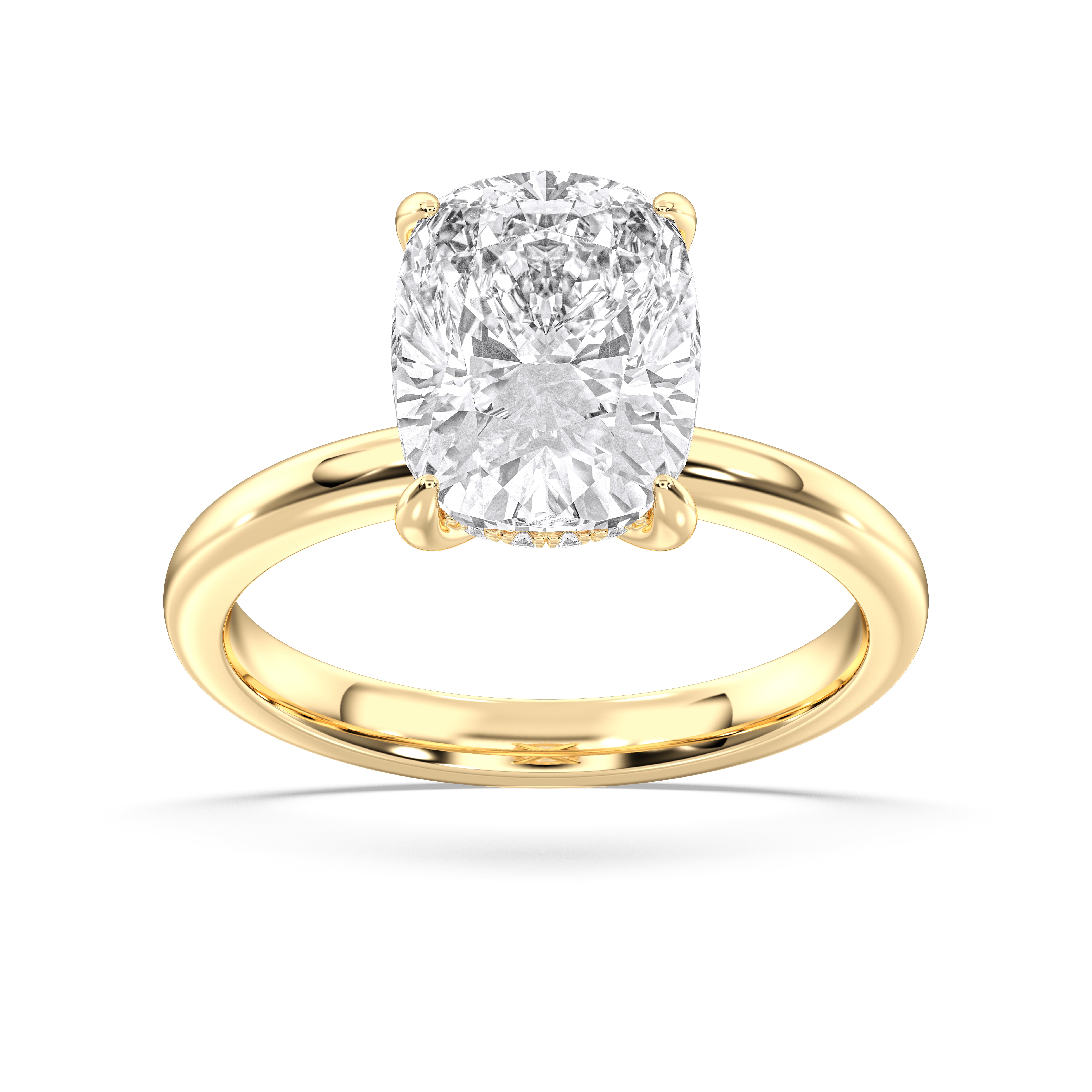 Cushion & Round Shape 4.23 Carat Lab Grown Diamond Prong Set Solitaire Ring in Solid Gold for Her