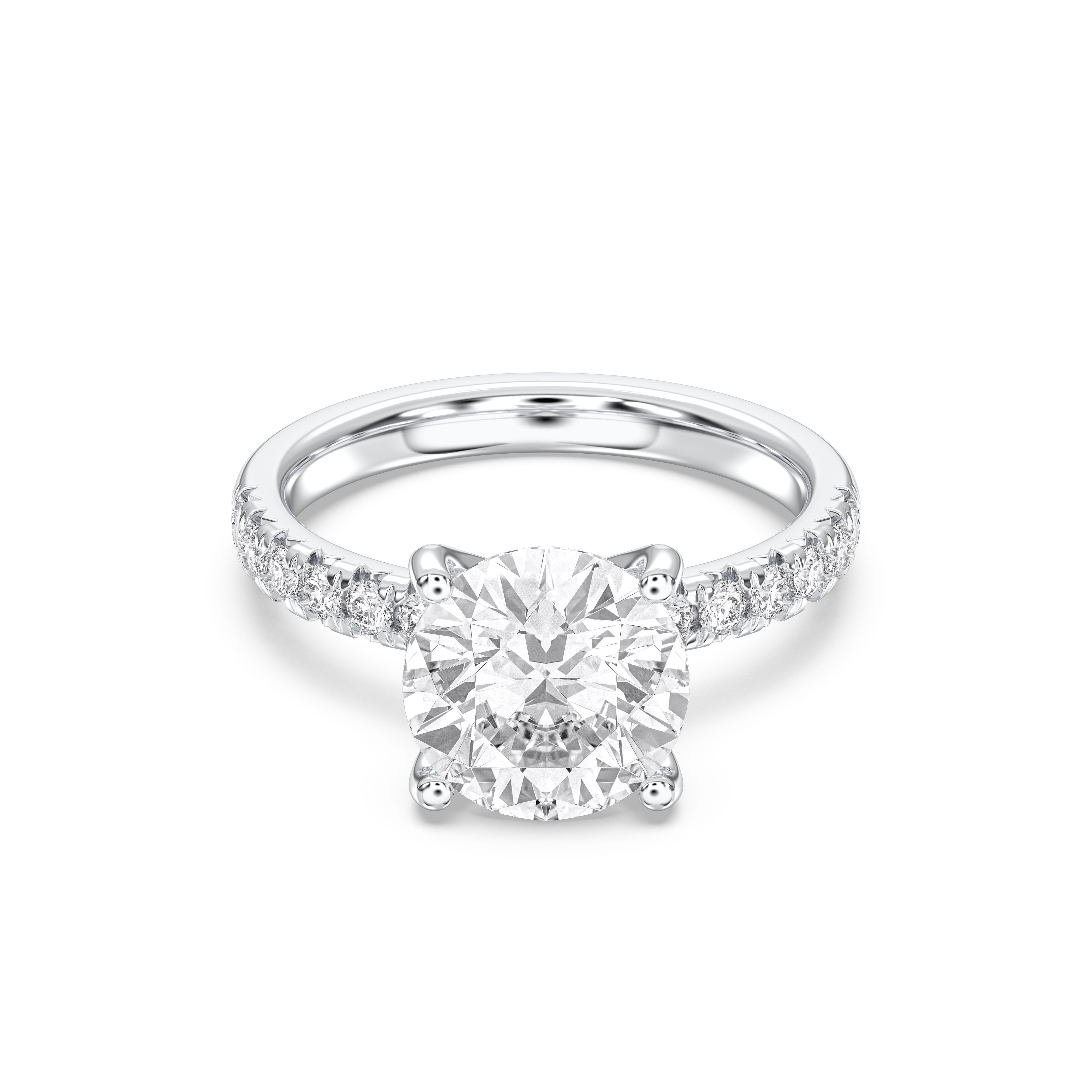 3.25 Carat Round Brilliant Cut Lab Grown Diamond Solitaire With Accent Engagement Ring