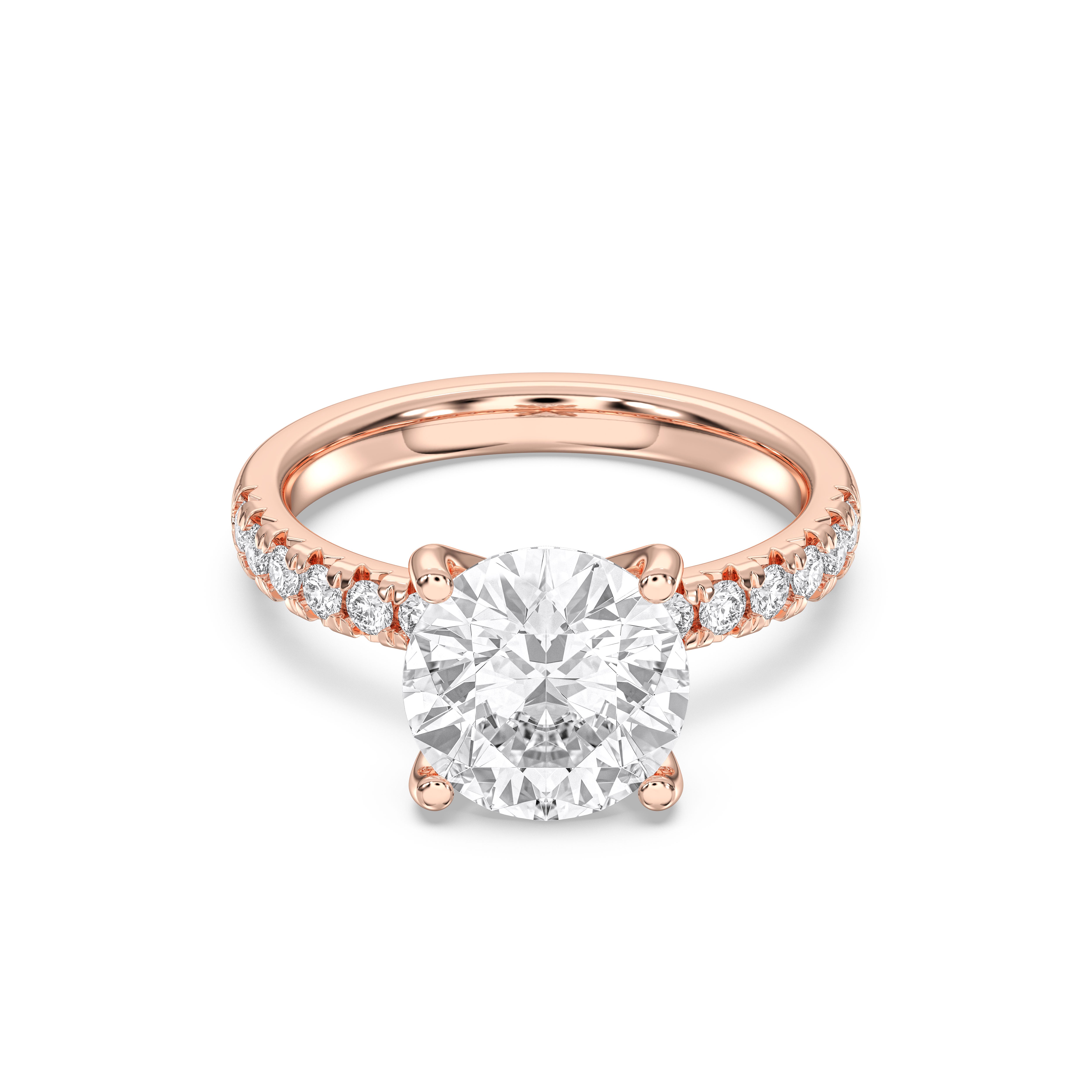 3.25 Carat Round Brilliant Cut Lab Grown Diamond Solitaire With Accent Engagement Ring
