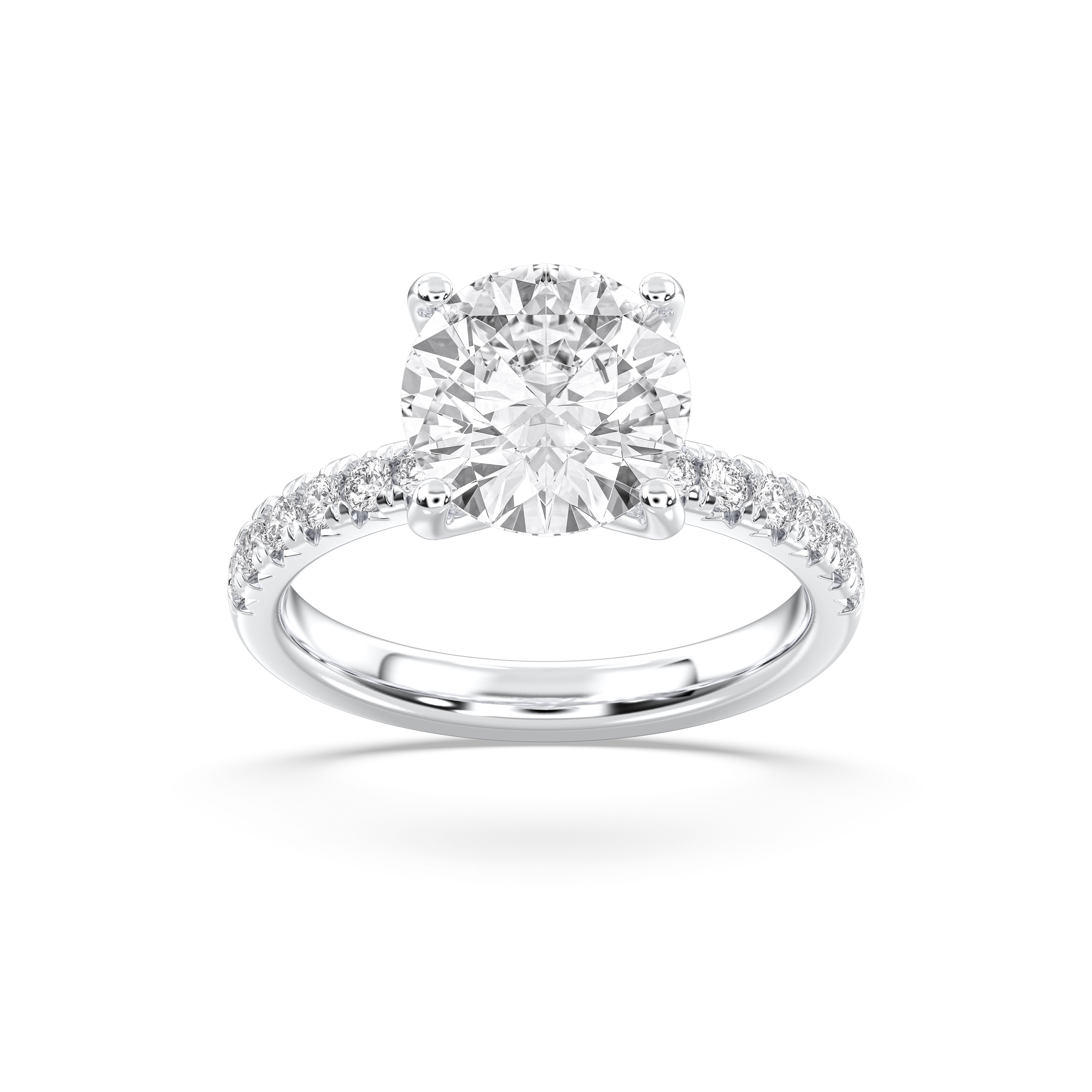 3.25 Carat Round Brilliant Cut Lab Grown Diamond Solitaire With Accent Engagement Ring