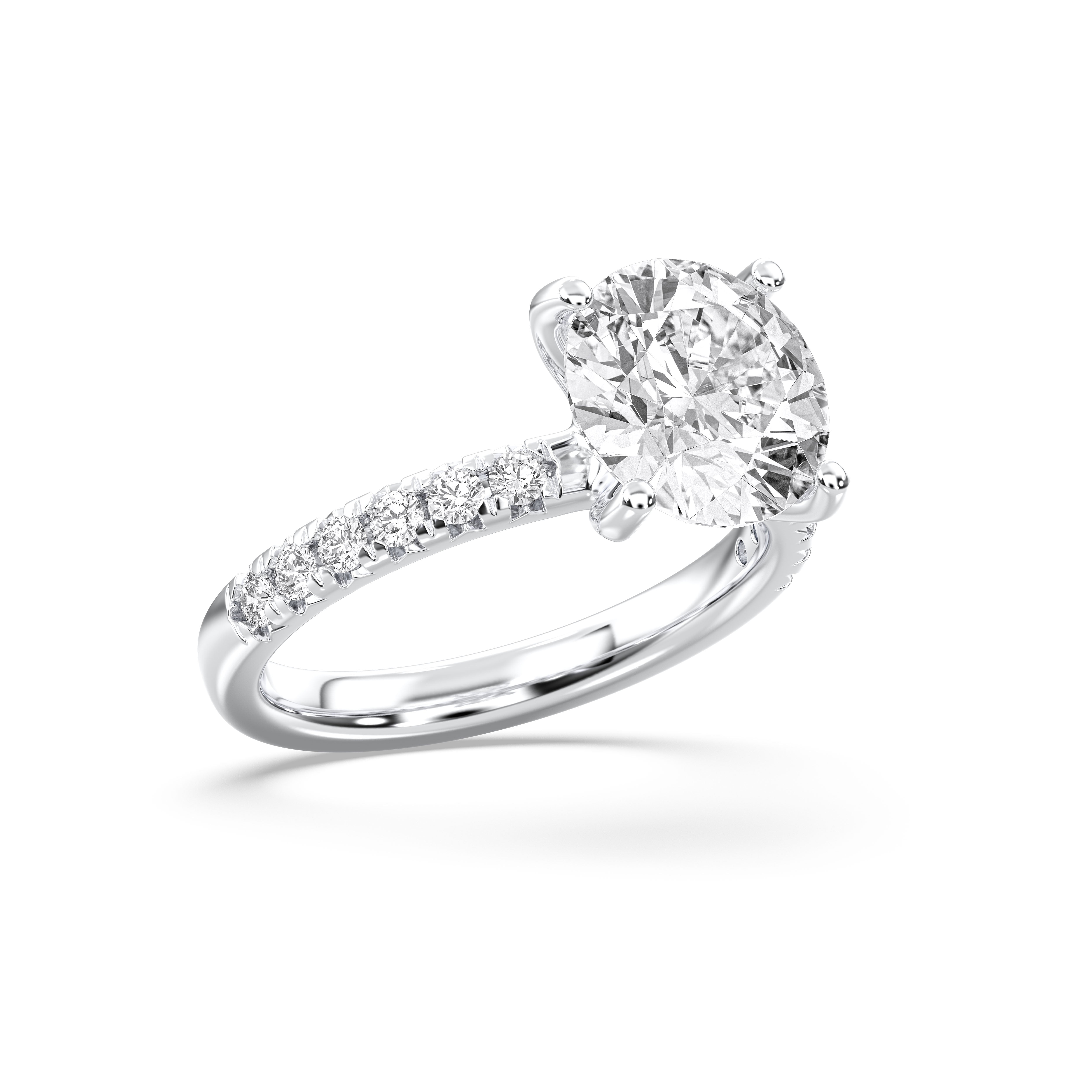 3.25 Carat Round Brilliant Cut Lab Grown Diamond Solitaire With Accent Engagement Ring