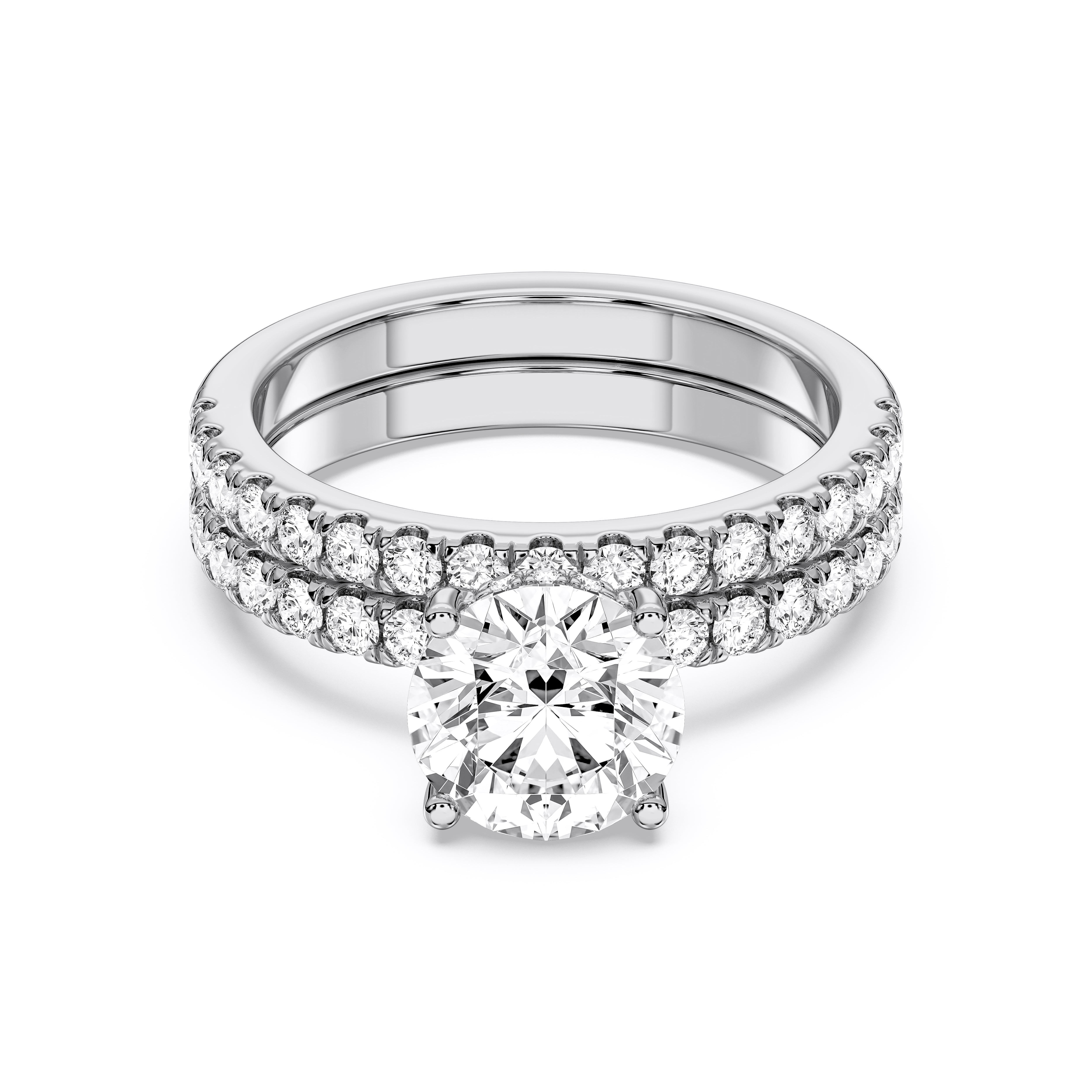 2.85 Carat Round Cut Lab Grown Diamond Solitaire Engagement Ring With Matching Wedding Band in Solid Gold