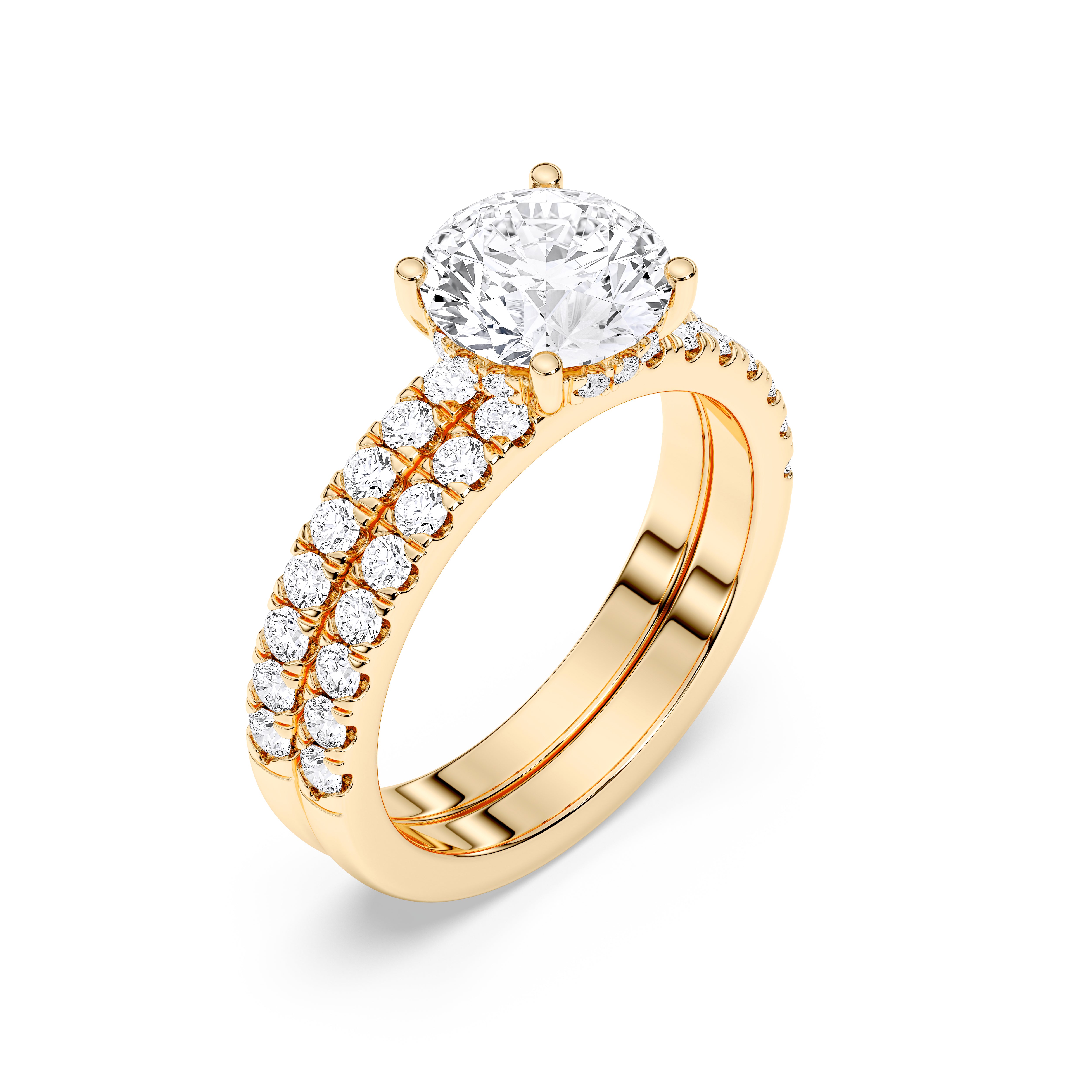 2.85 Carat Round Cut Lab Grown Diamond Solitaire Engagement Ring With Matching Wedding Band in Solid Gold