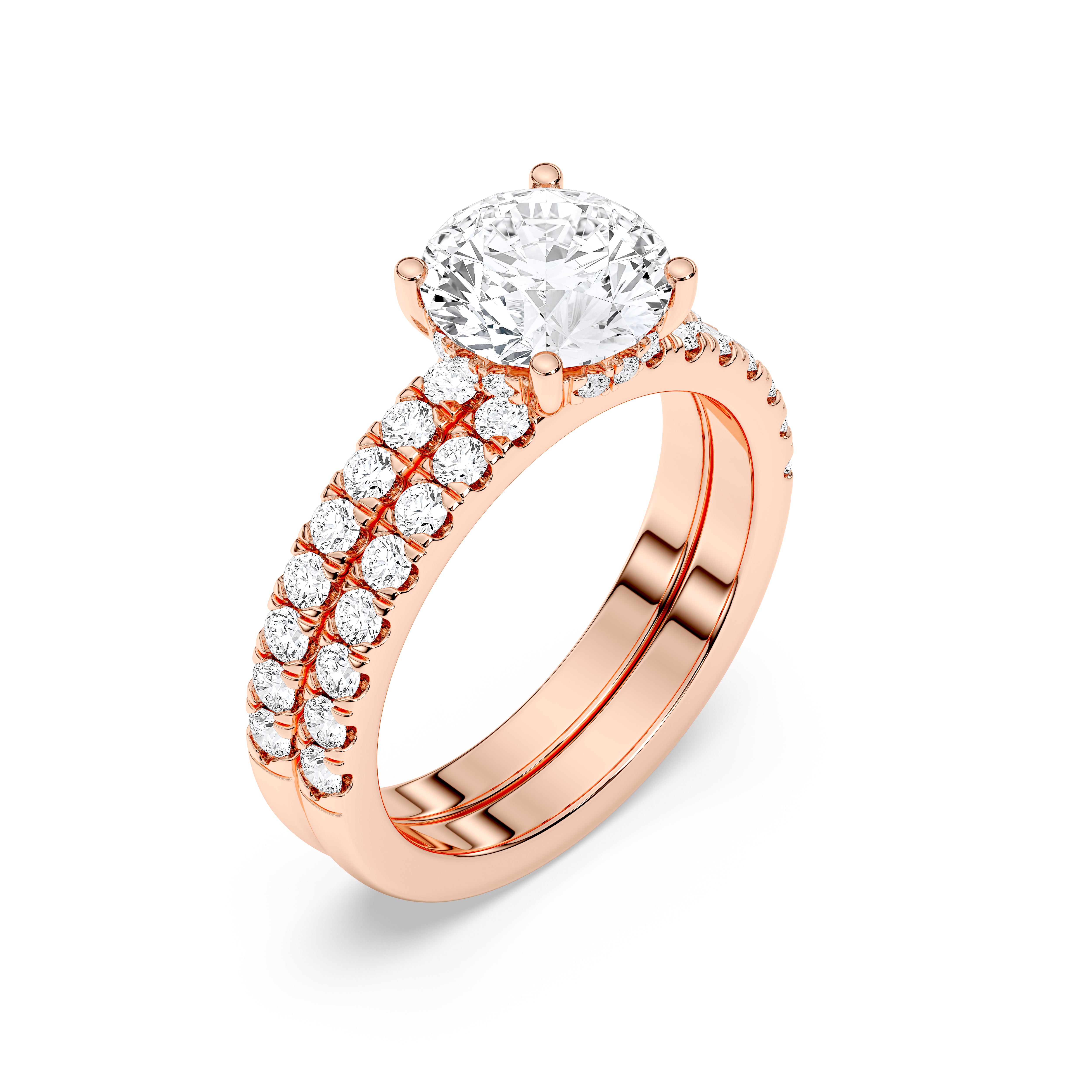2.85 Carat Round Cut Lab Grown Diamond Solitaire Engagement Ring With Matching Wedding Band in Solid Gold
