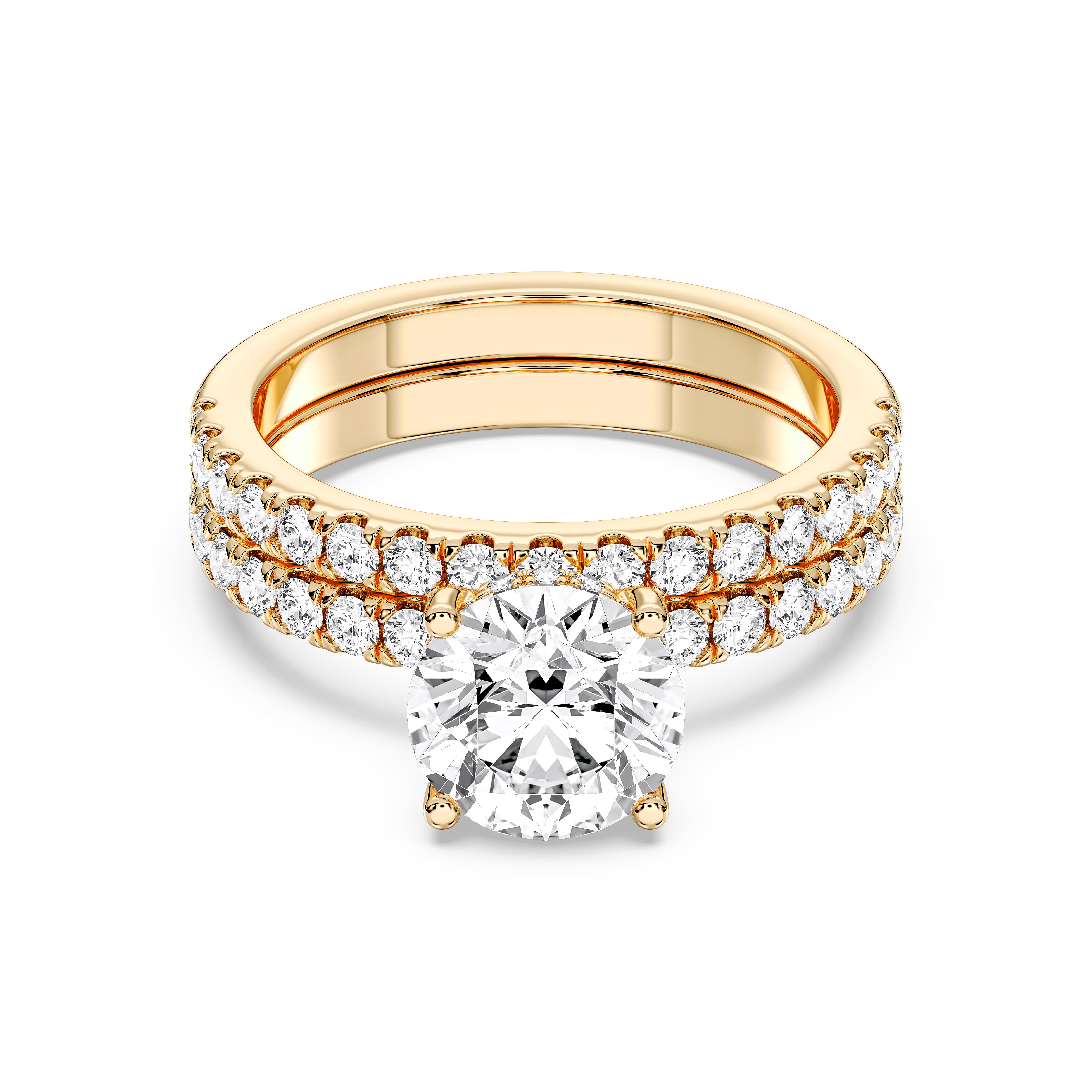 2.85 Carat Round Cut Lab Grown Diamond Solitaire Engagement Ring With Matching Wedding Band in Solid Gold
