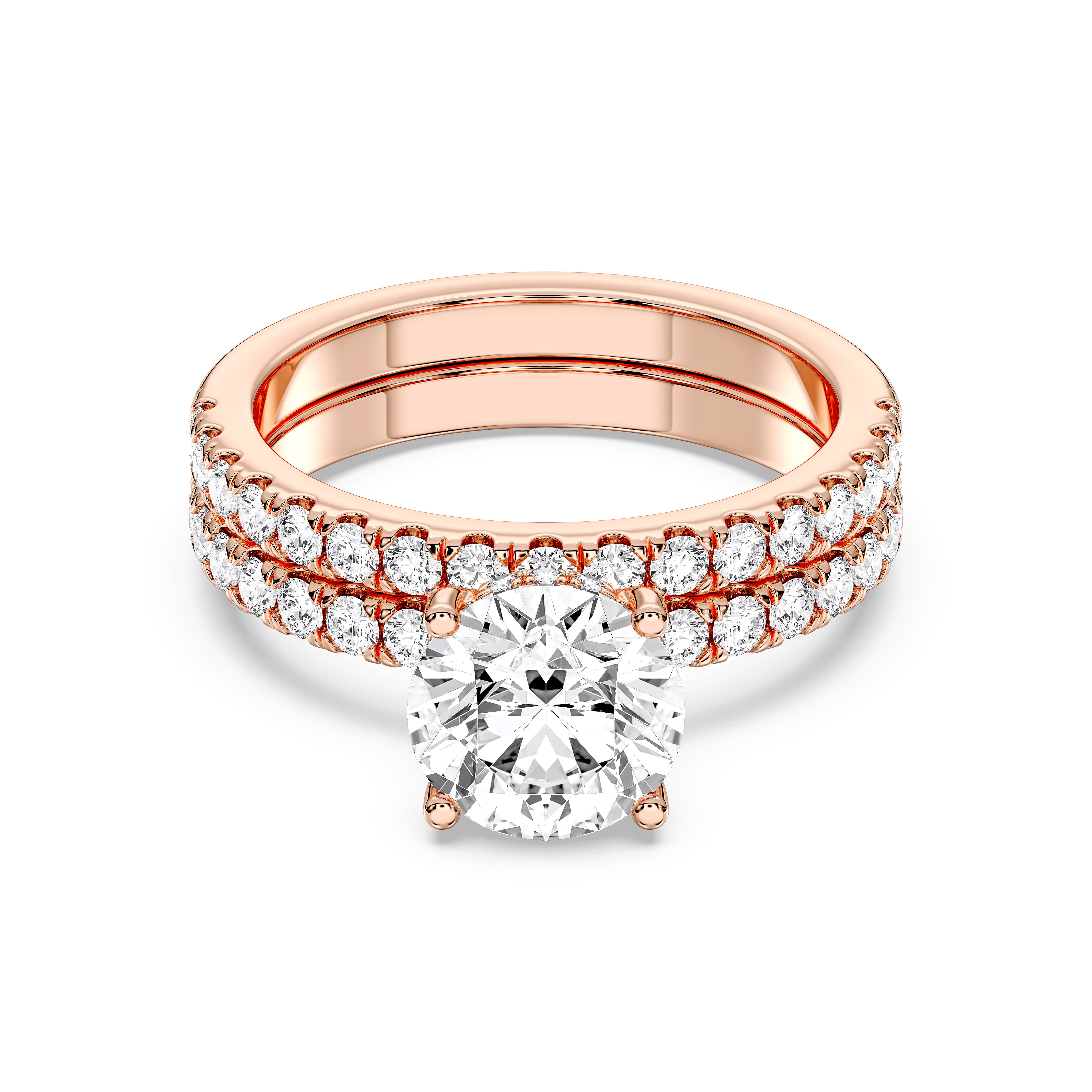 2.85 Carat Round Cut Lab Grown Diamond Solitaire Engagement Ring With Matching Wedding Band in Solid Gold