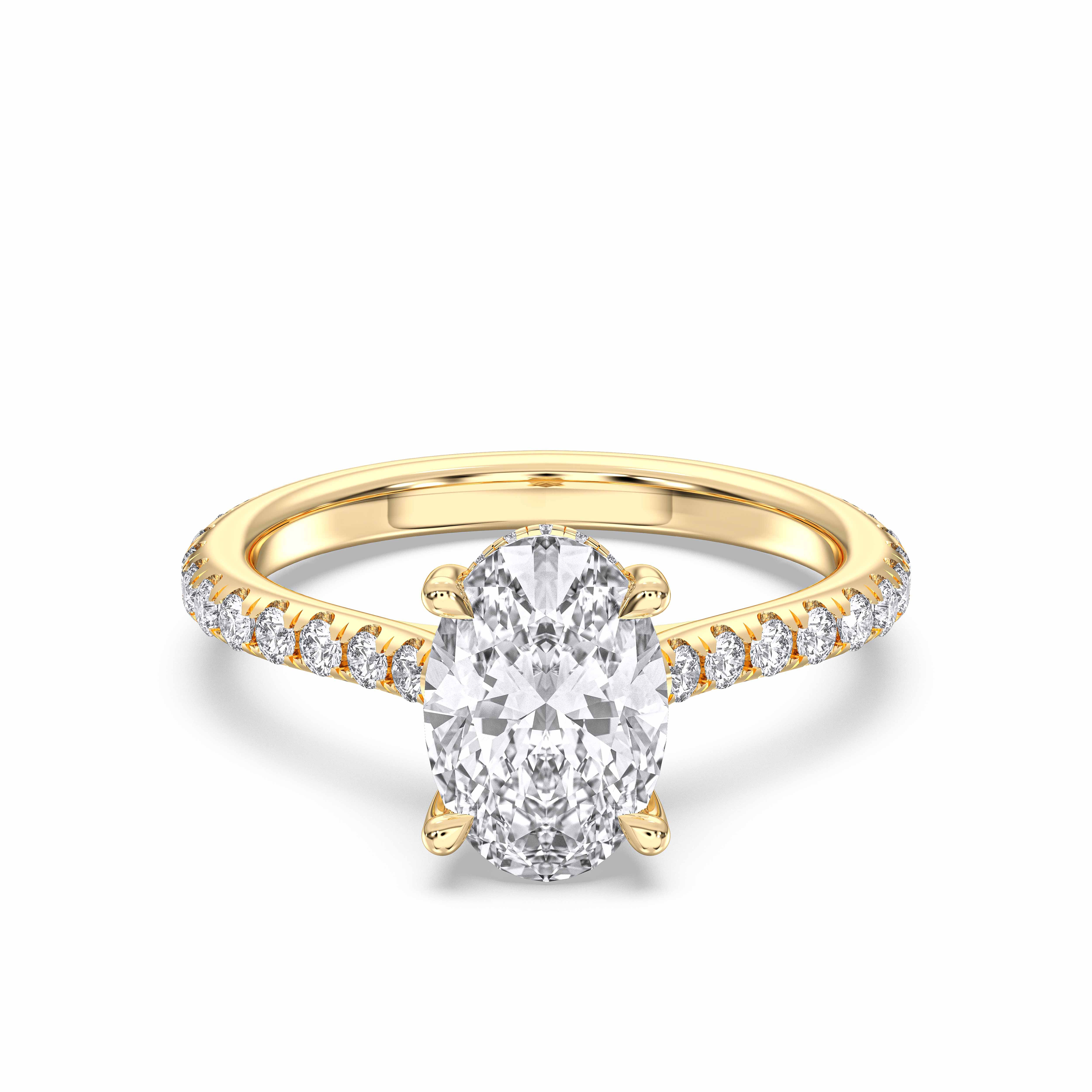 Oval & Round 3.30 Carat Cut Lab Grown Diamond Solitaire Engagement Ring in Solid Gold