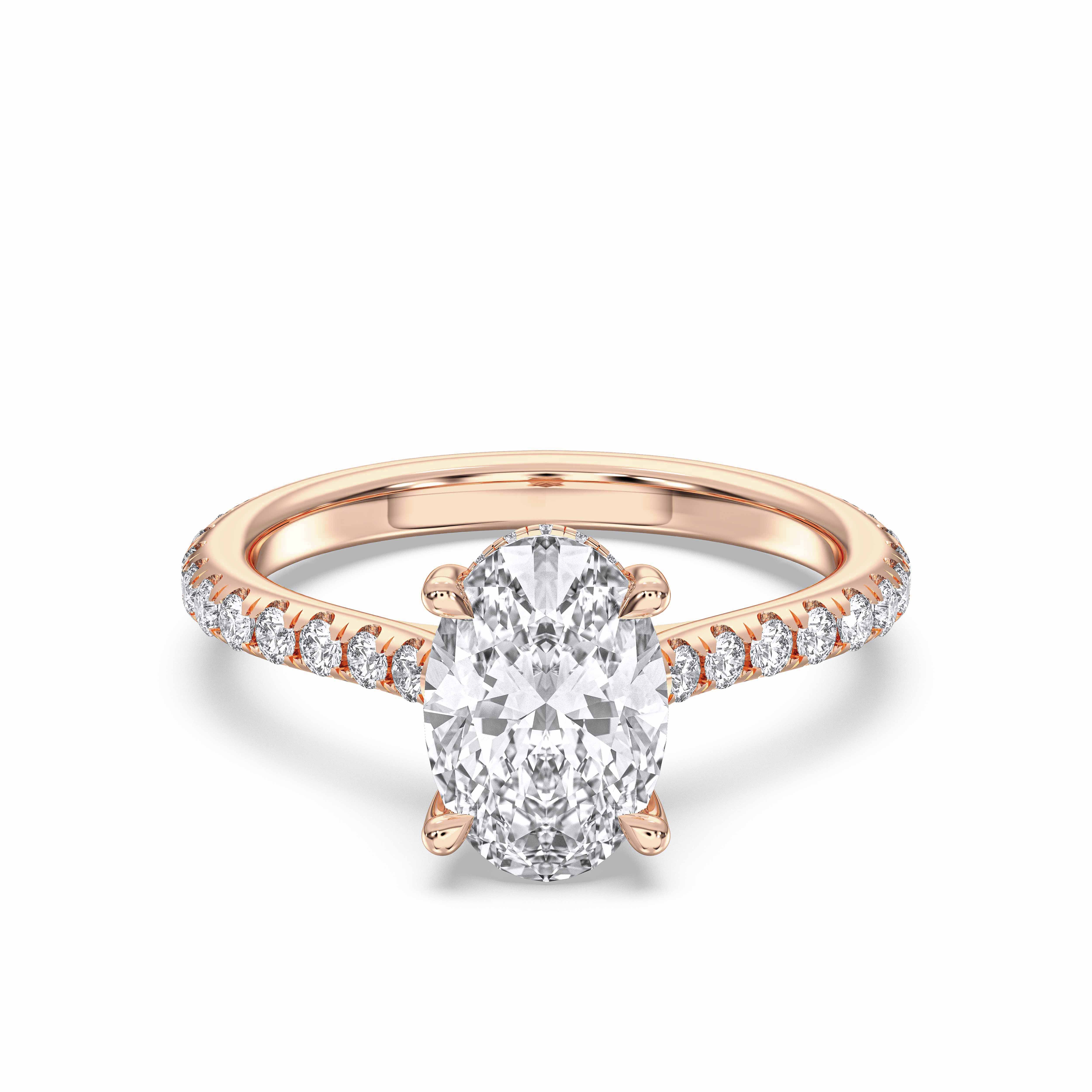 Oval & Round 3.30 Carat Cut Lab Grown Diamond Solitaire Engagement Ring in Solid Gold