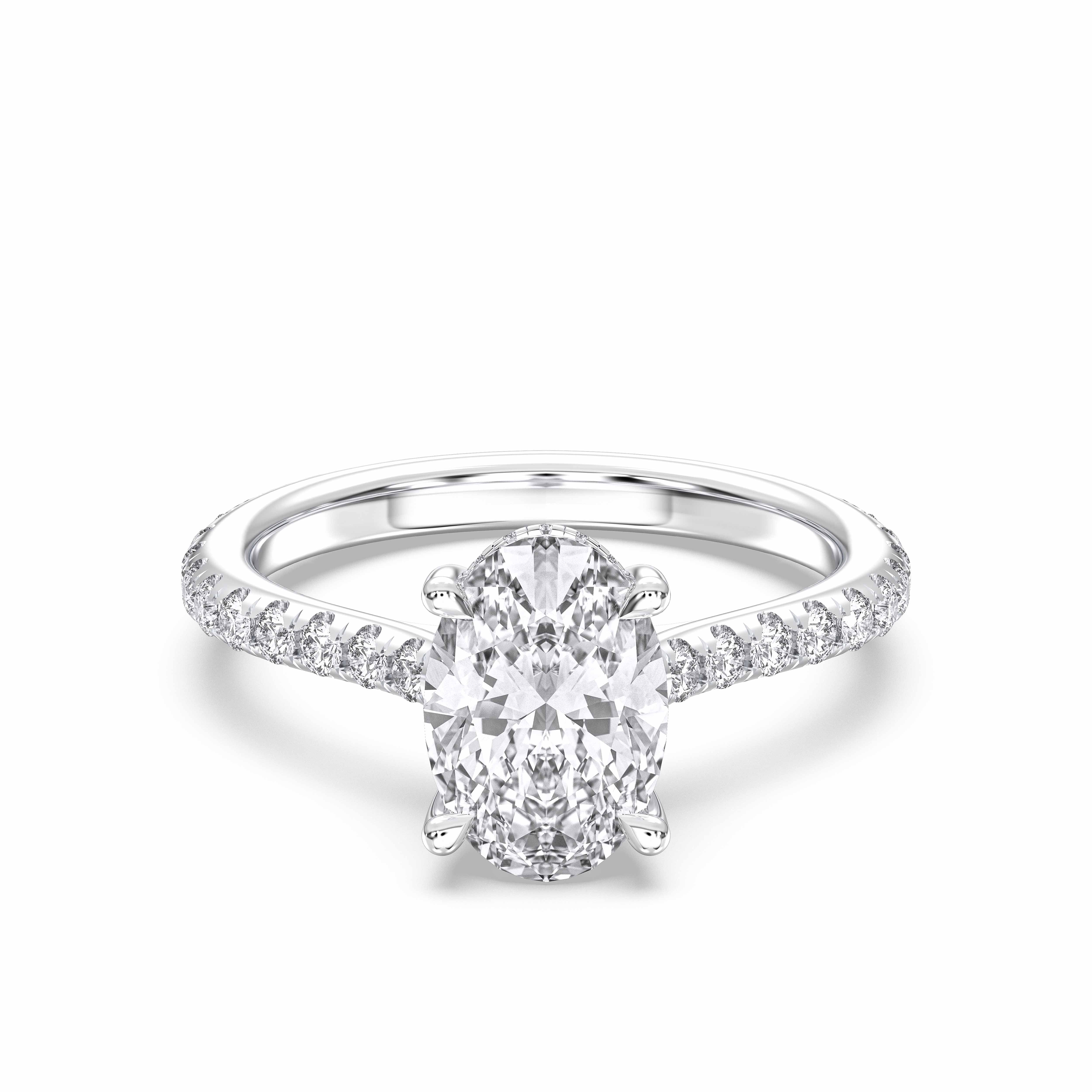 Oval & Round 3.30 Carat Cut Lab Grown Diamond Solitaire Engagement Ring in Solid Gold