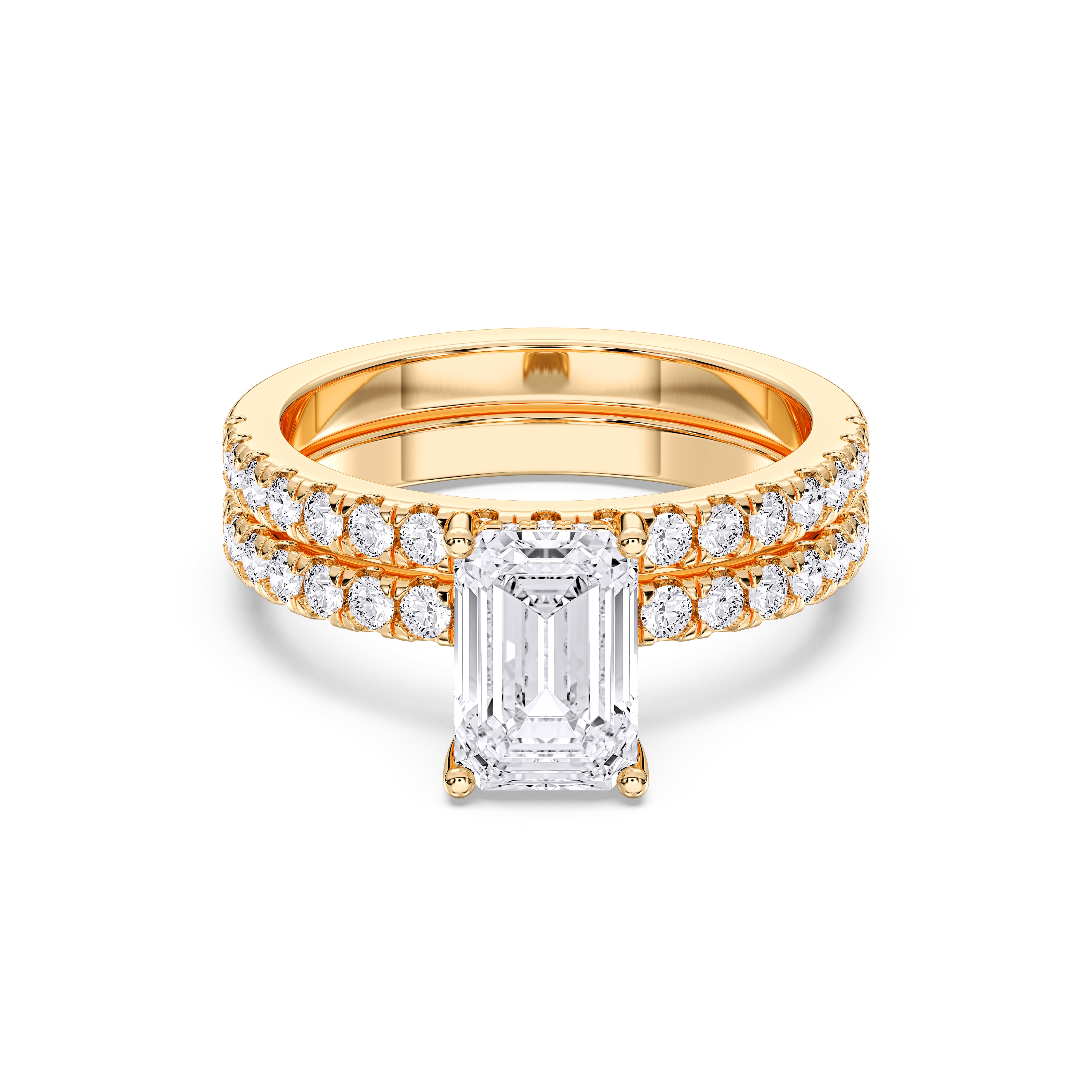 2.77 Carat Emerald & Round Cut Lab Grown Diamond Solitaire Engagement Ring With Matching Wedding Band in Solid Gold