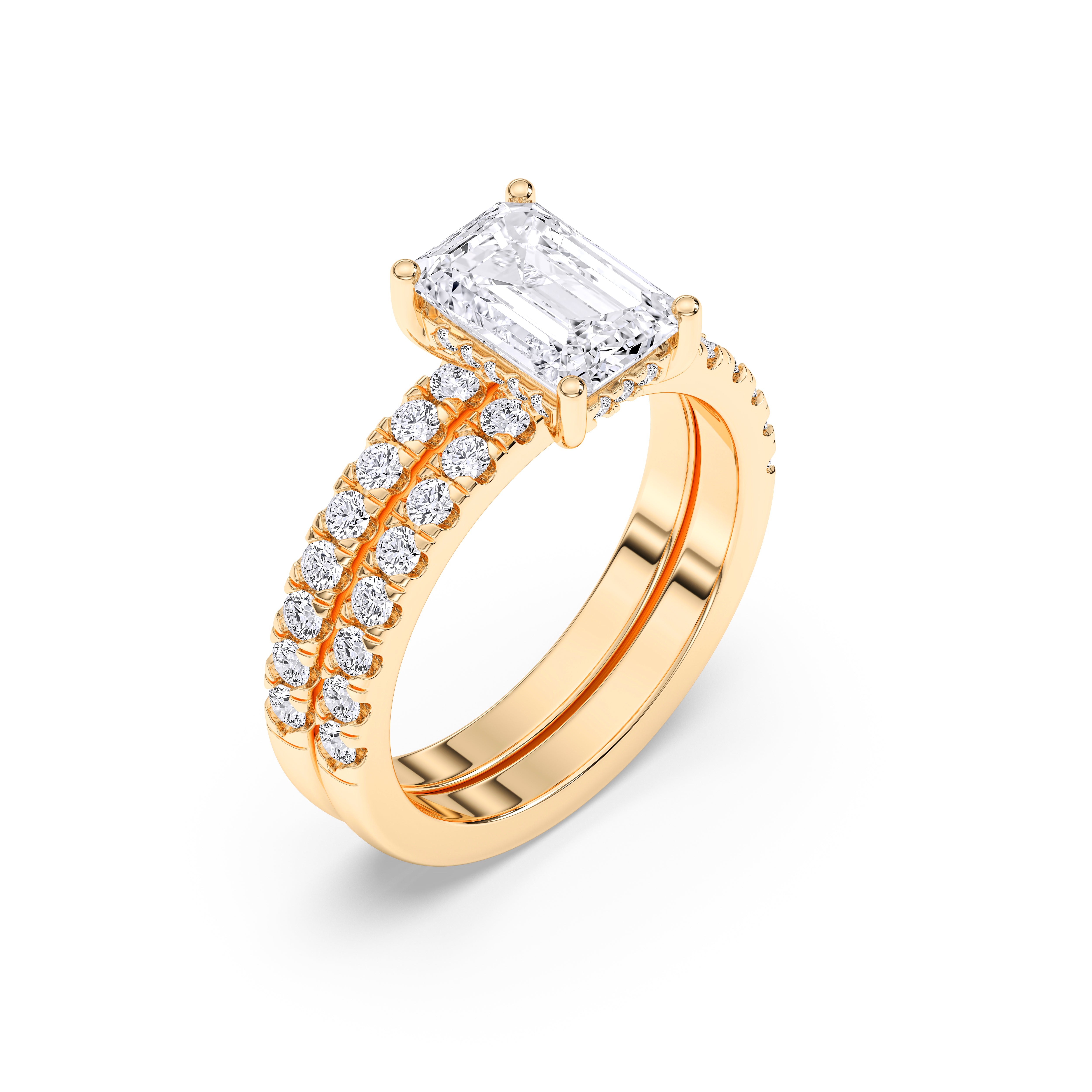 2.77 Carat Emerald & Round Cut Lab Grown Diamond Solitaire Engagement Ring With Matching Wedding Band in Solid Gold