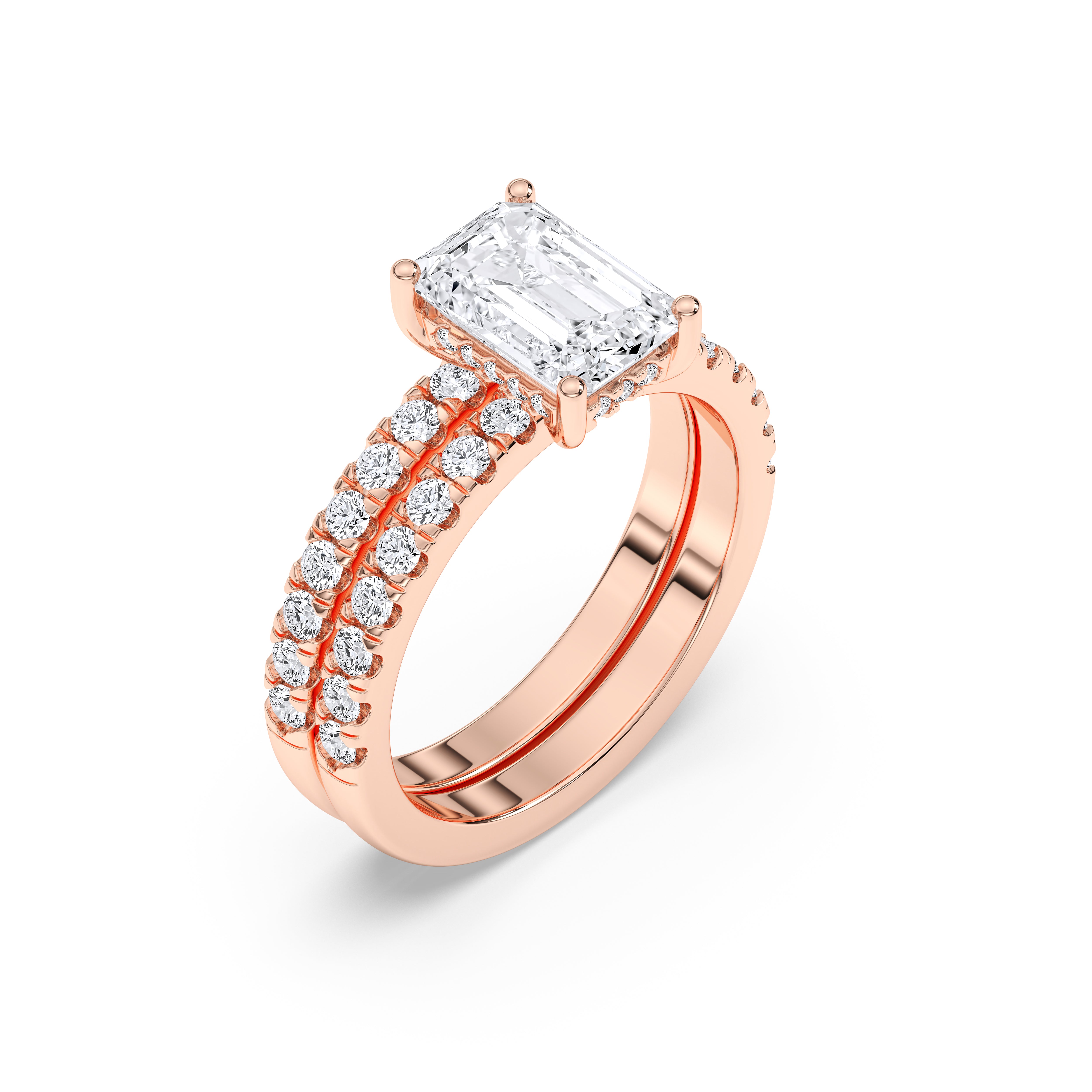 2.77 Carat Emerald & Round Cut Lab Grown Diamond Solitaire Engagement Ring With Matching Wedding Band in Solid Gold