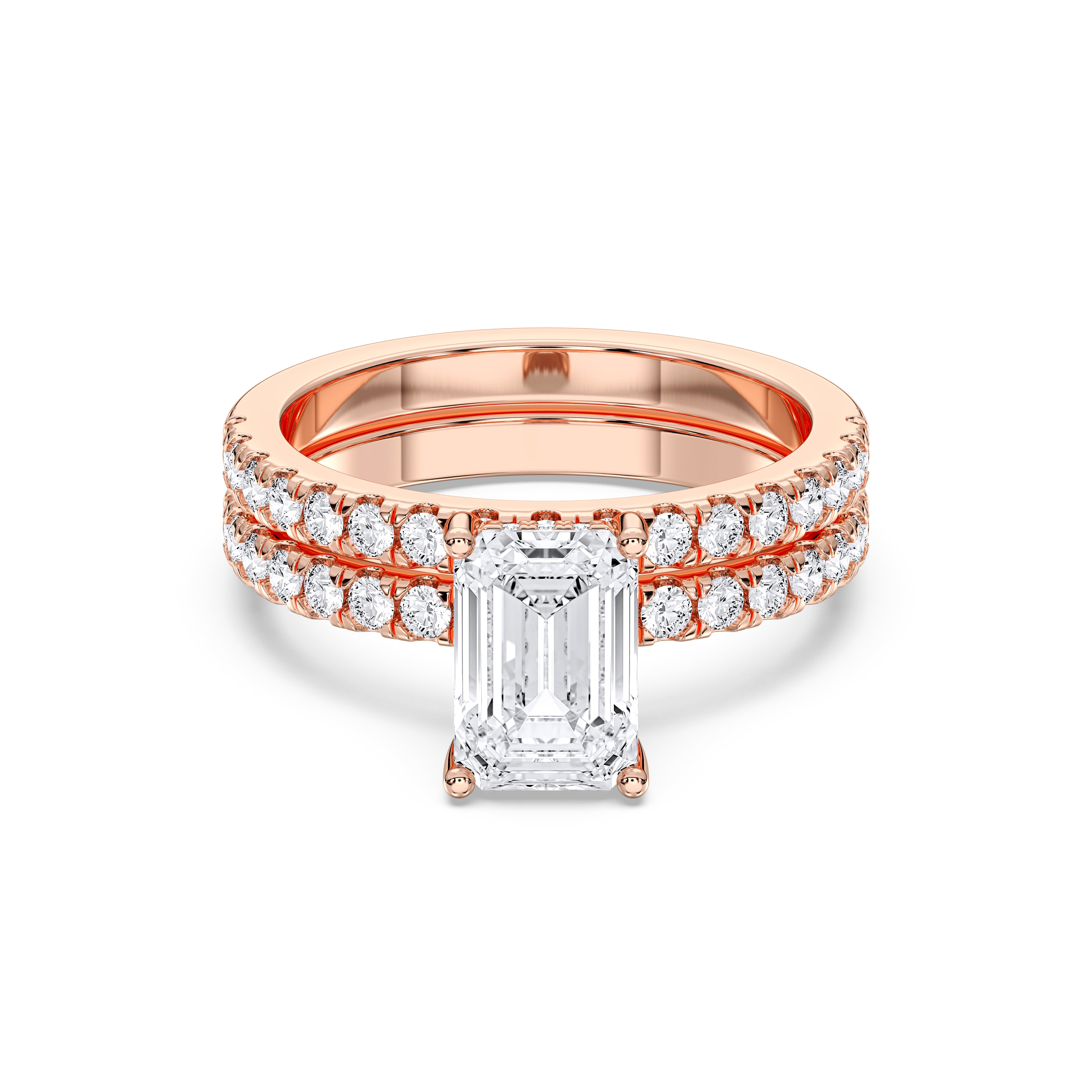 2.77 Carat Emerald & Round Cut Lab Grown Diamond Solitaire Engagement Ring With Matching Wedding Band in Solid Gold