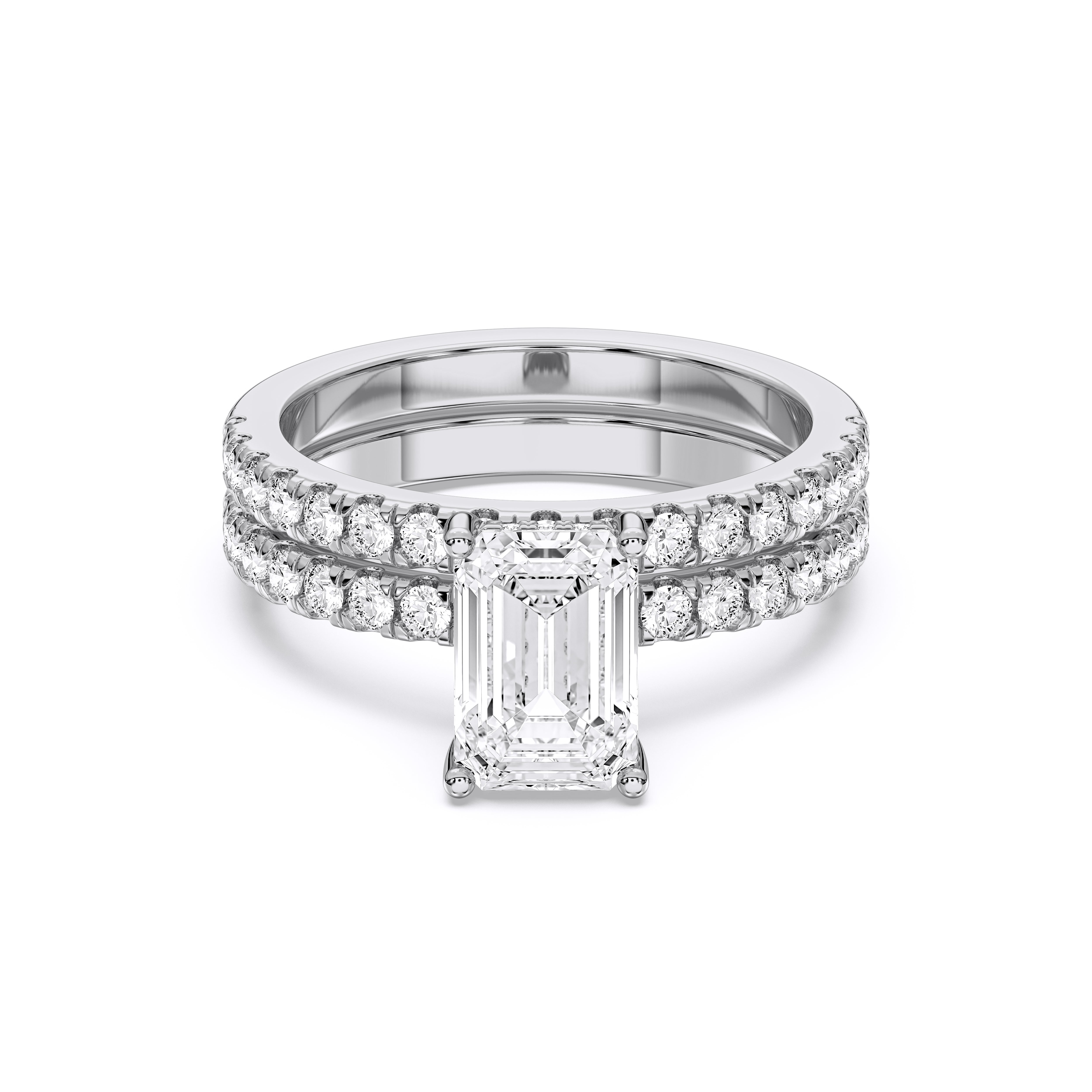 2.77 Carat Emerald & Round Cut Lab Grown Diamond Solitaire Engagement Ring With Matching Wedding Band in Solid Gold
