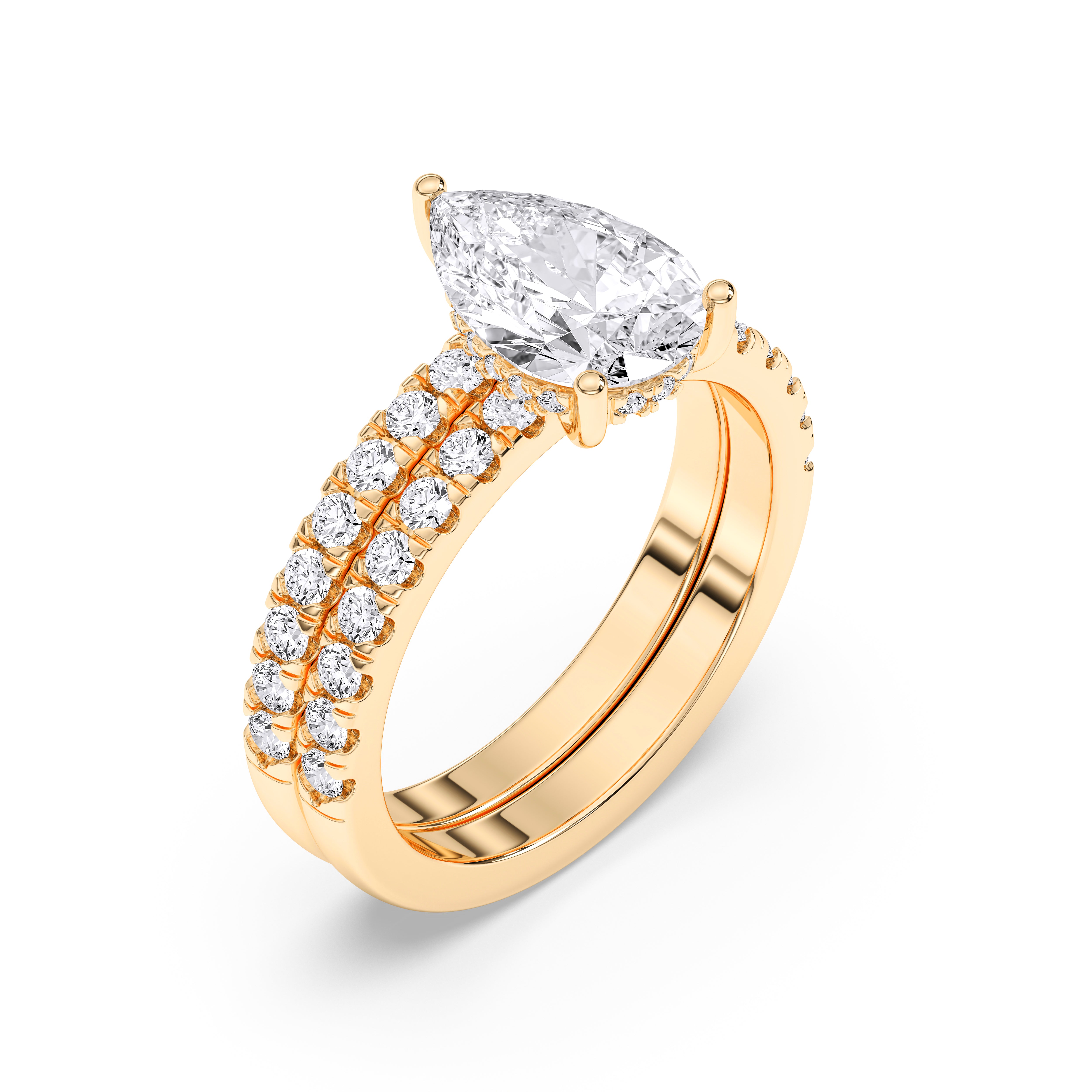 2.75 Carat Pear & Round Cut Lab Grown Diamond Solitaire Engagement Ring With Matching Wedding Band in Solid Gold