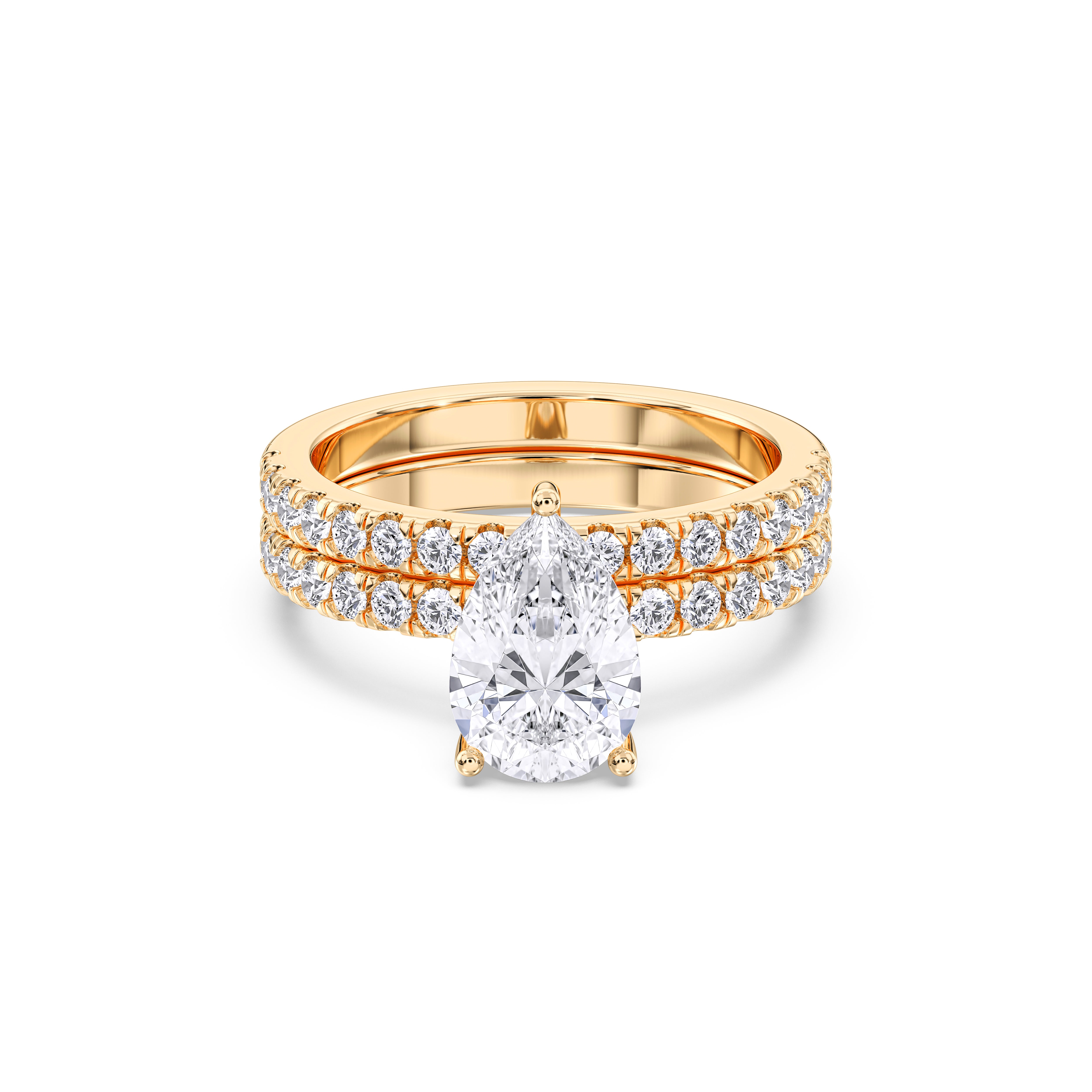 2.75 Carat Pear & Round Cut Lab Grown Diamond Solitaire Engagement Ring With Matching Wedding Band in Solid Gold