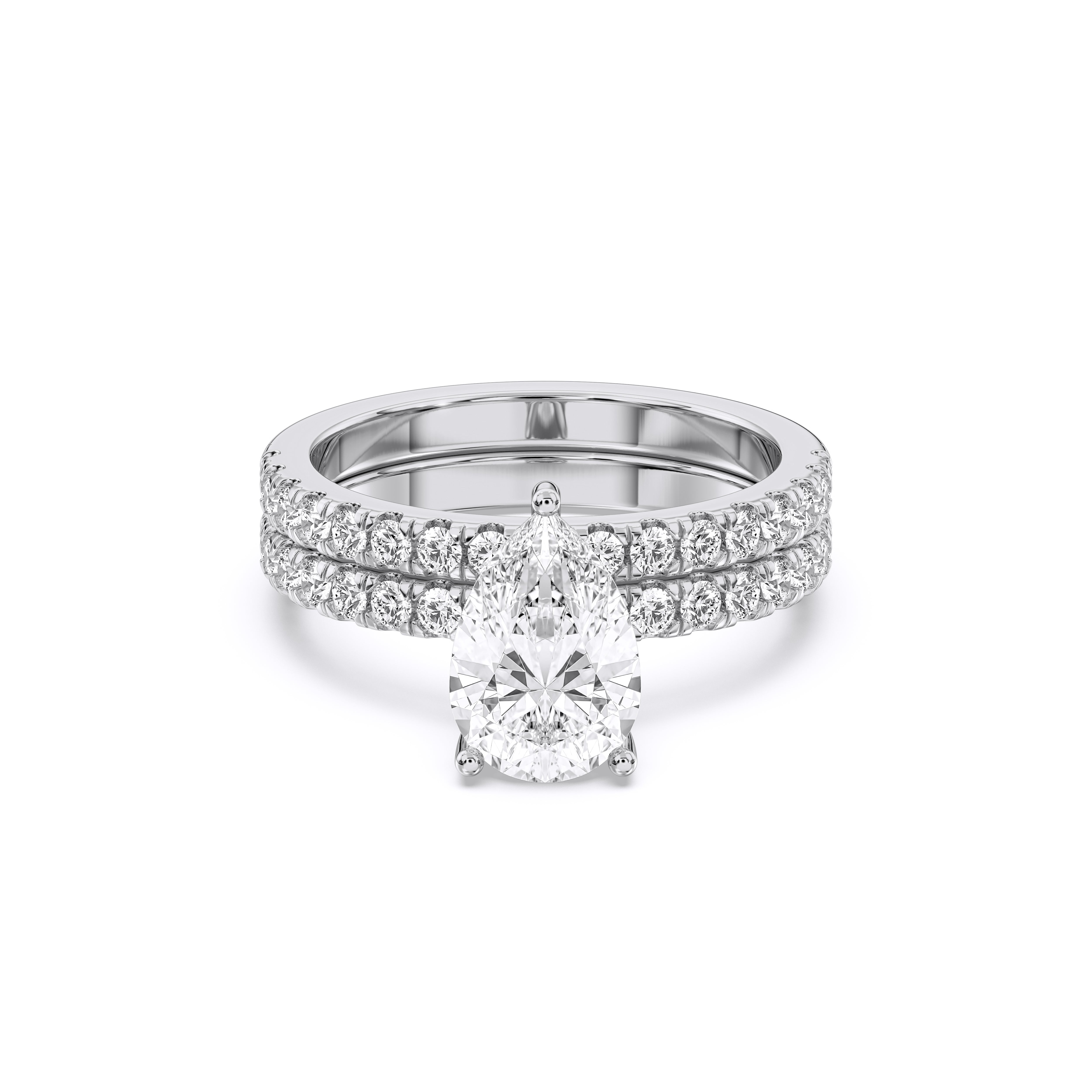 2.75 Carat Pear & Round Cut Lab Grown Diamond Solitaire Engagement Ring With Matching Wedding Band in Solid Gold