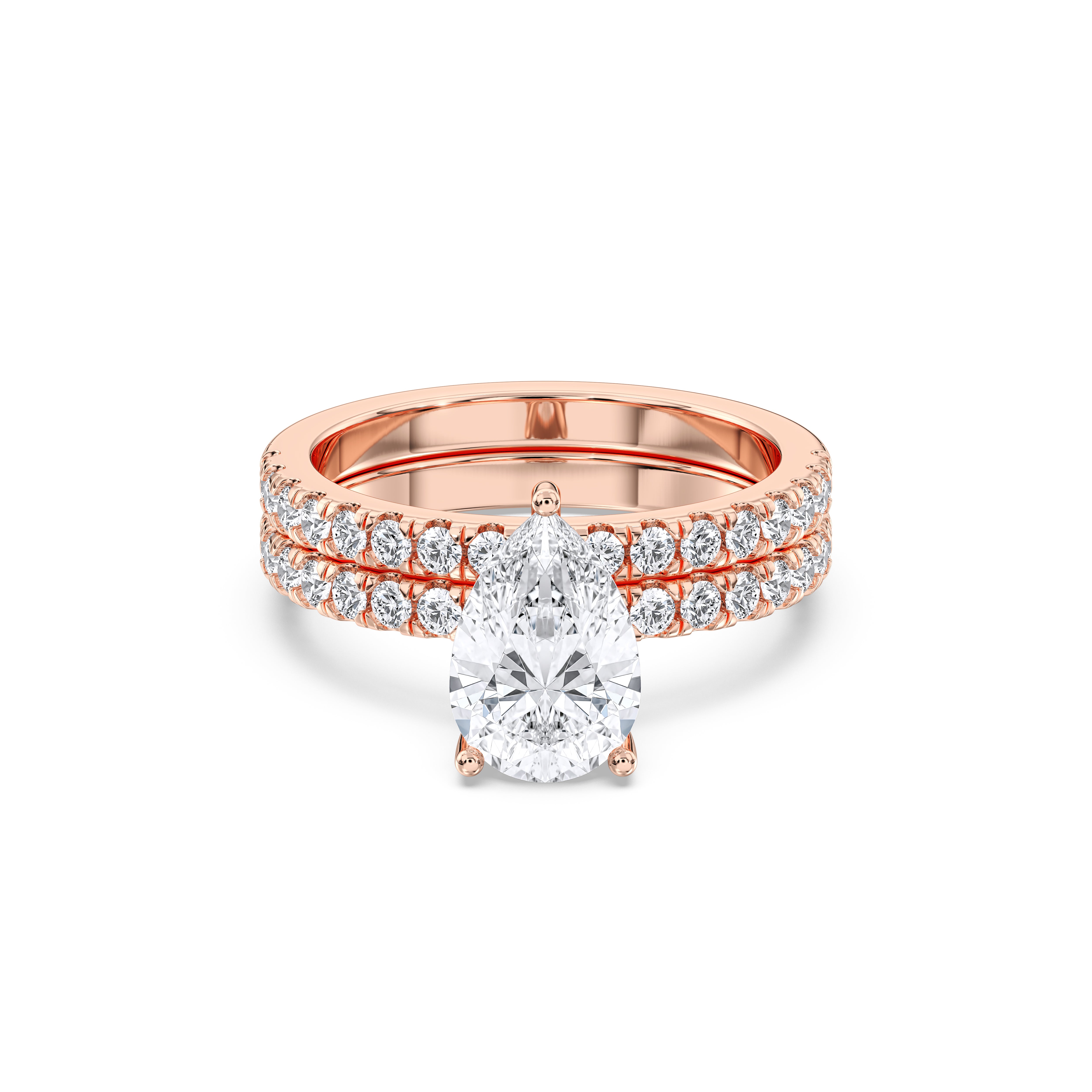 2.75 Carat Pear & Round Cut Lab Grown Diamond Solitaire Engagement Ring With Matching Wedding Band in Solid Gold