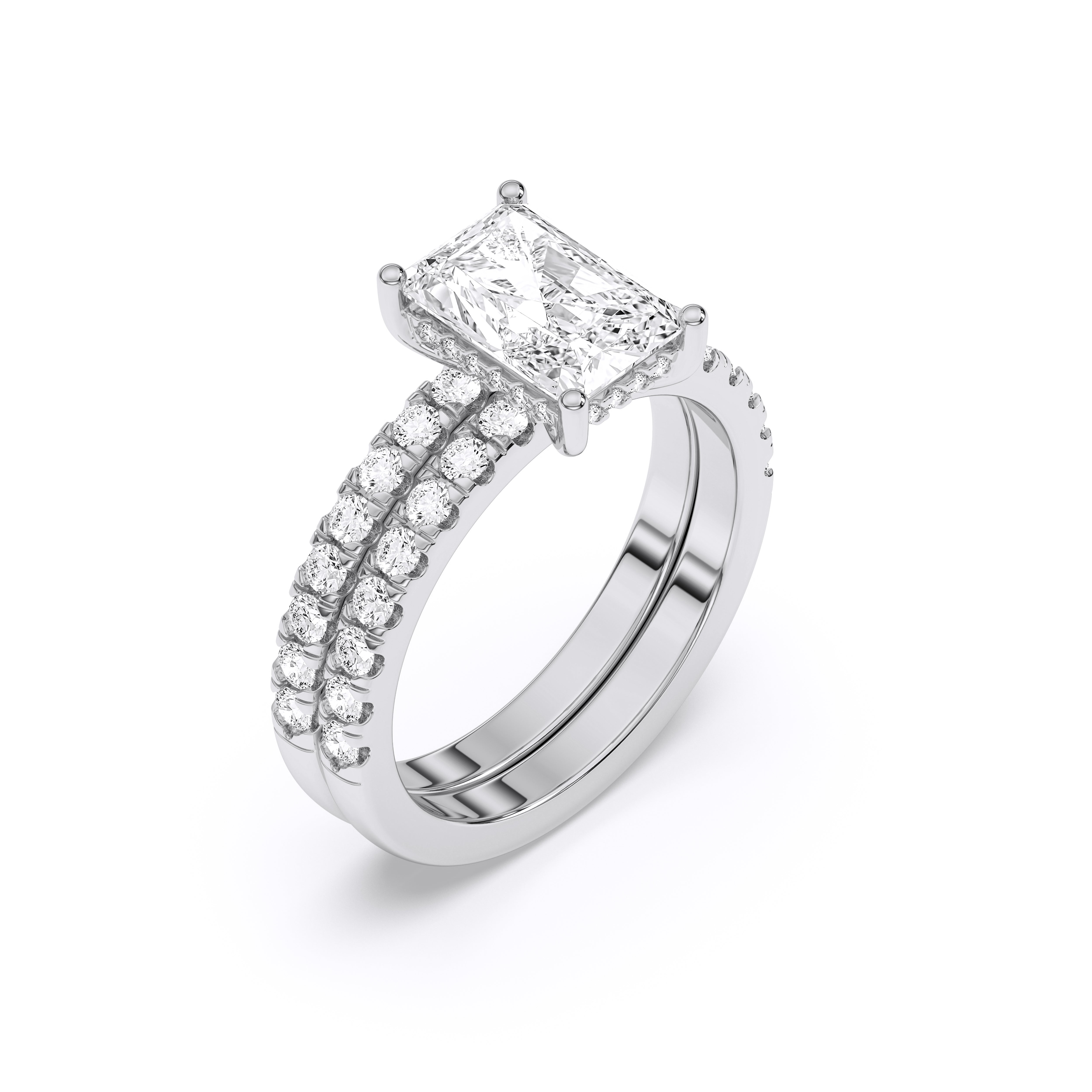 3.27 Carat Radiant & Round Cut Lab Grown Diamond Solitaire Engagement Ring in Solid Gold