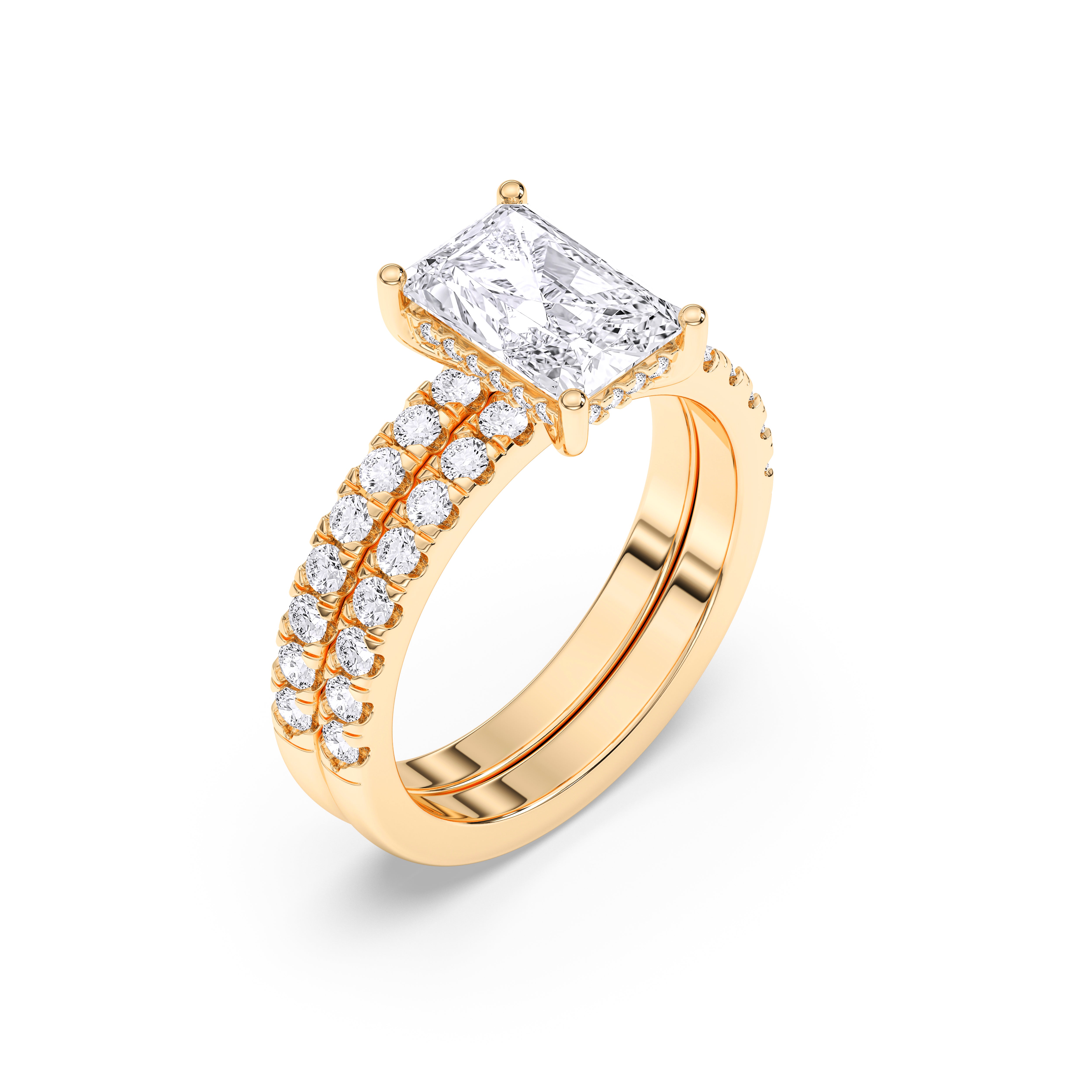 3.27 Carat Radiant & Round Cut Lab Grown Diamond Solitaire Engagement Ring in Solid Gold
