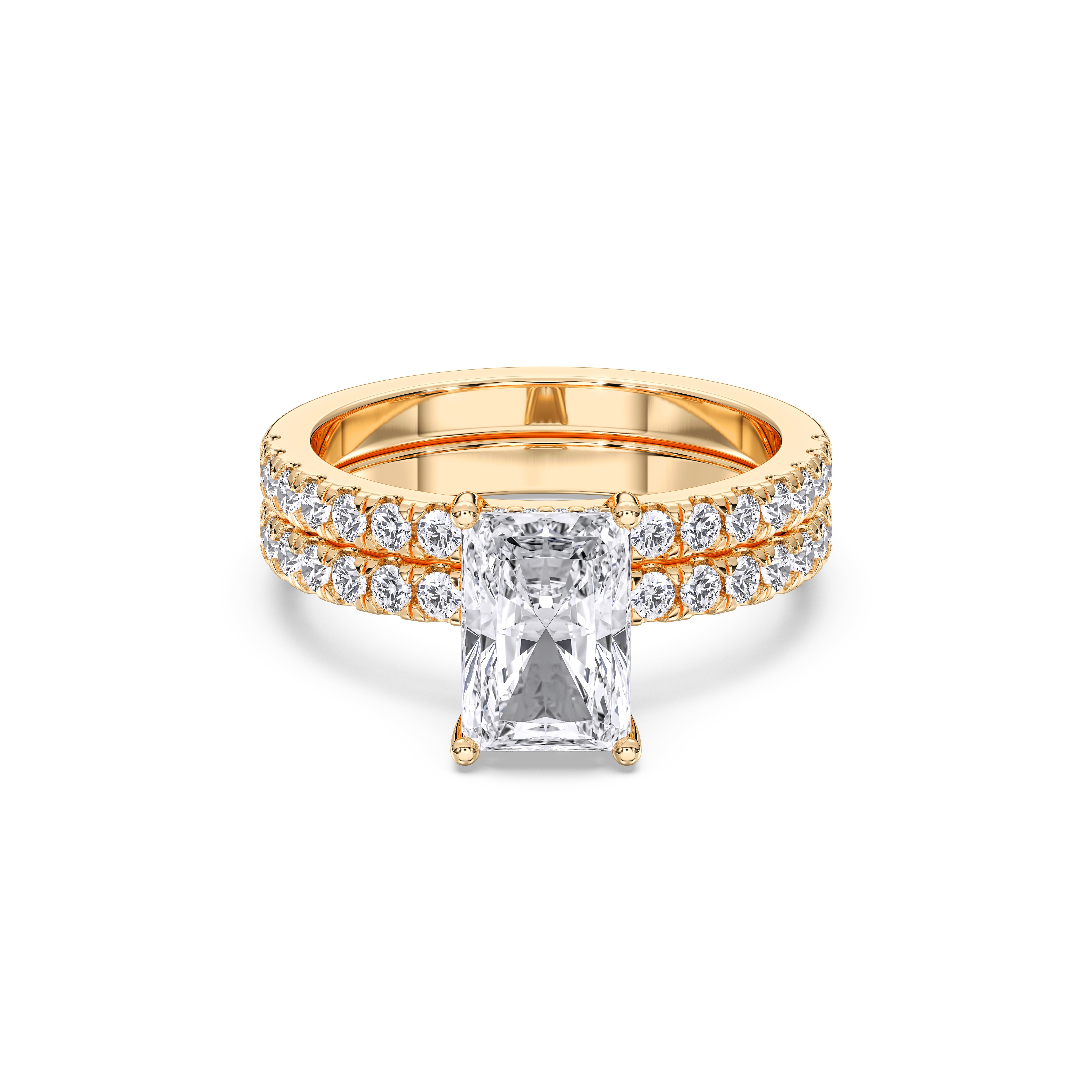 3.27 Carat Radiant & Round Cut Lab Grown Diamond Solitaire Engagement Ring in Solid Gold