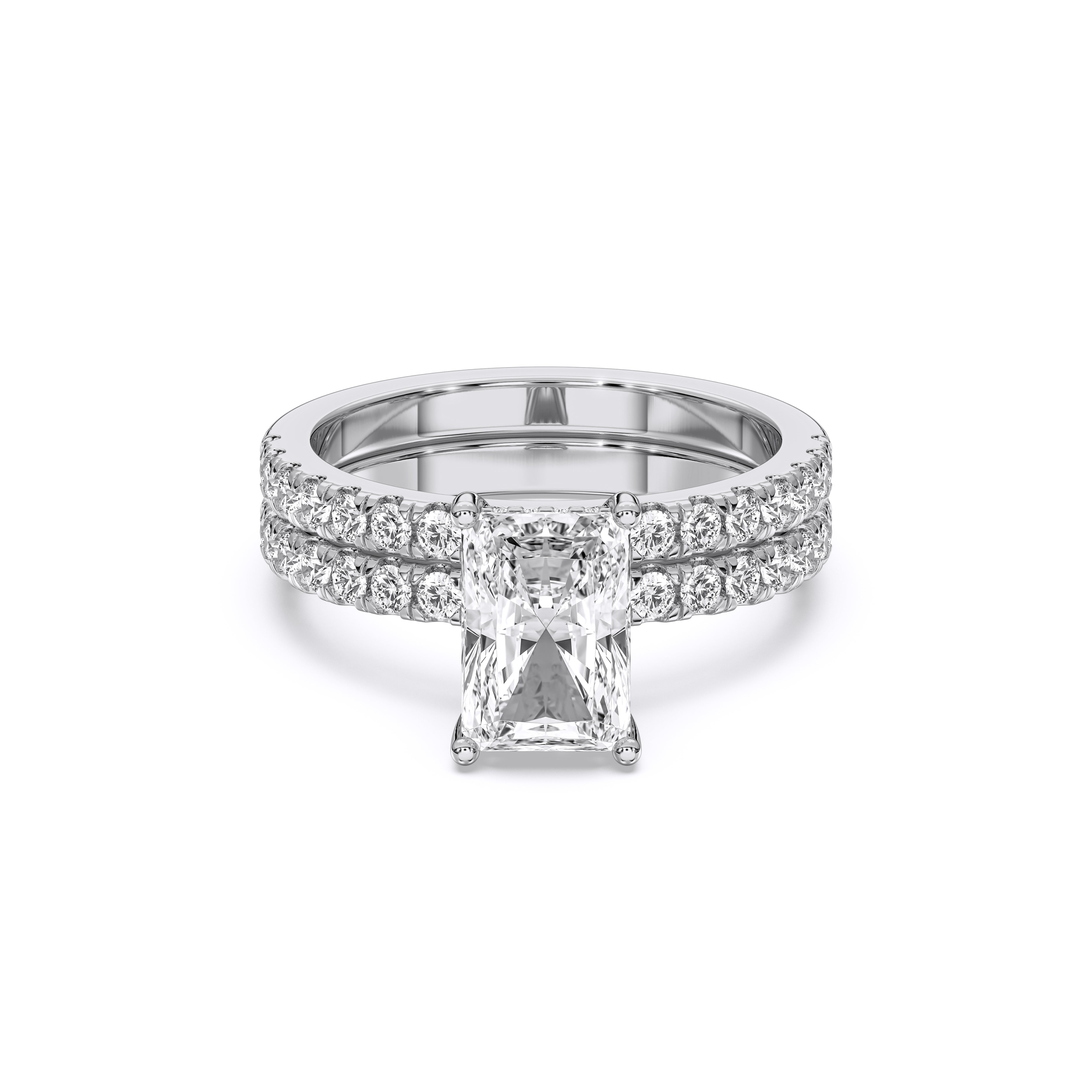 3.27 Carat Radiant & Round Cut Lab Grown Diamond Solitaire Engagement Ring in Solid Gold