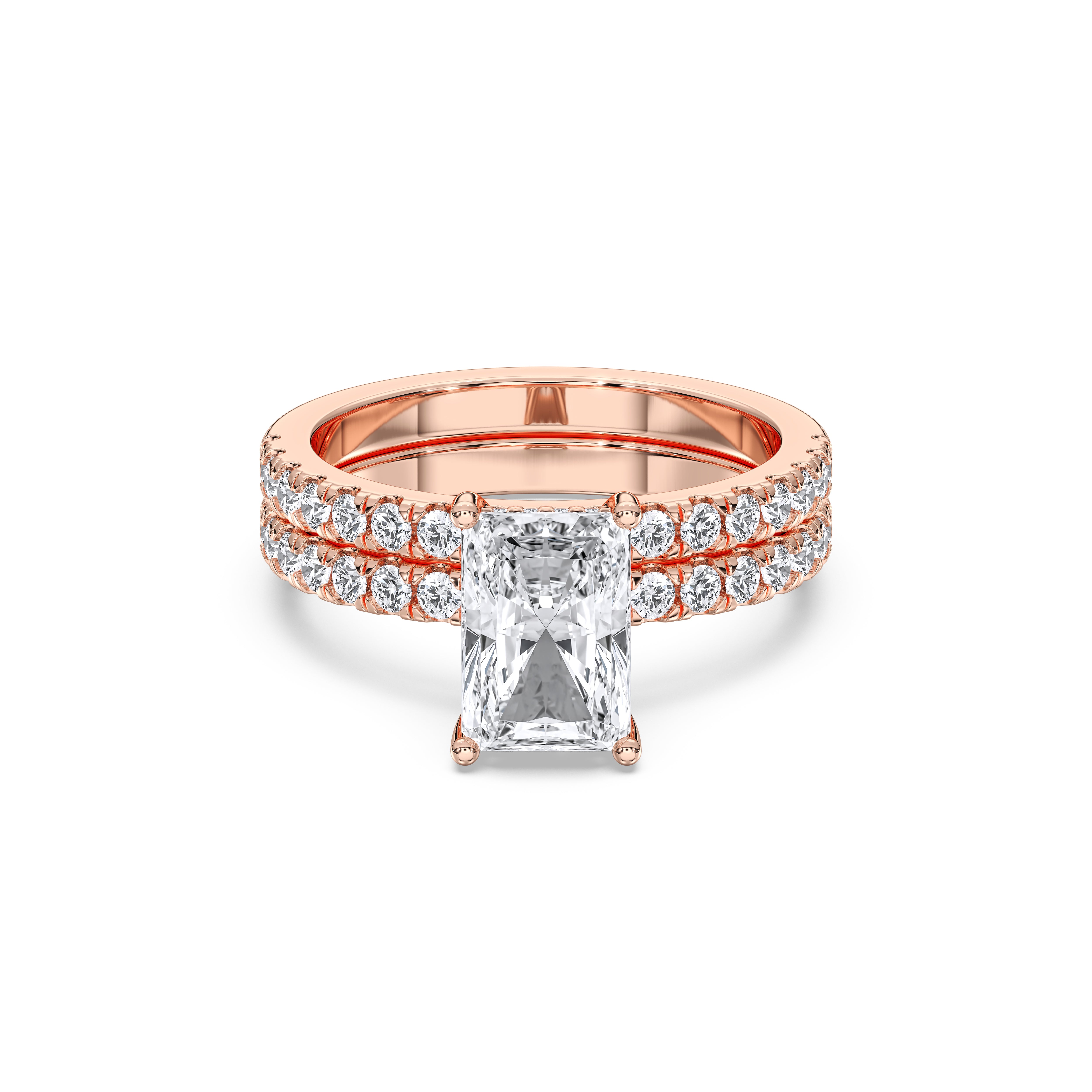 3.27 Carat Radiant & Round Cut Lab Grown Diamond Solitaire Engagement Ring in Solid Gold