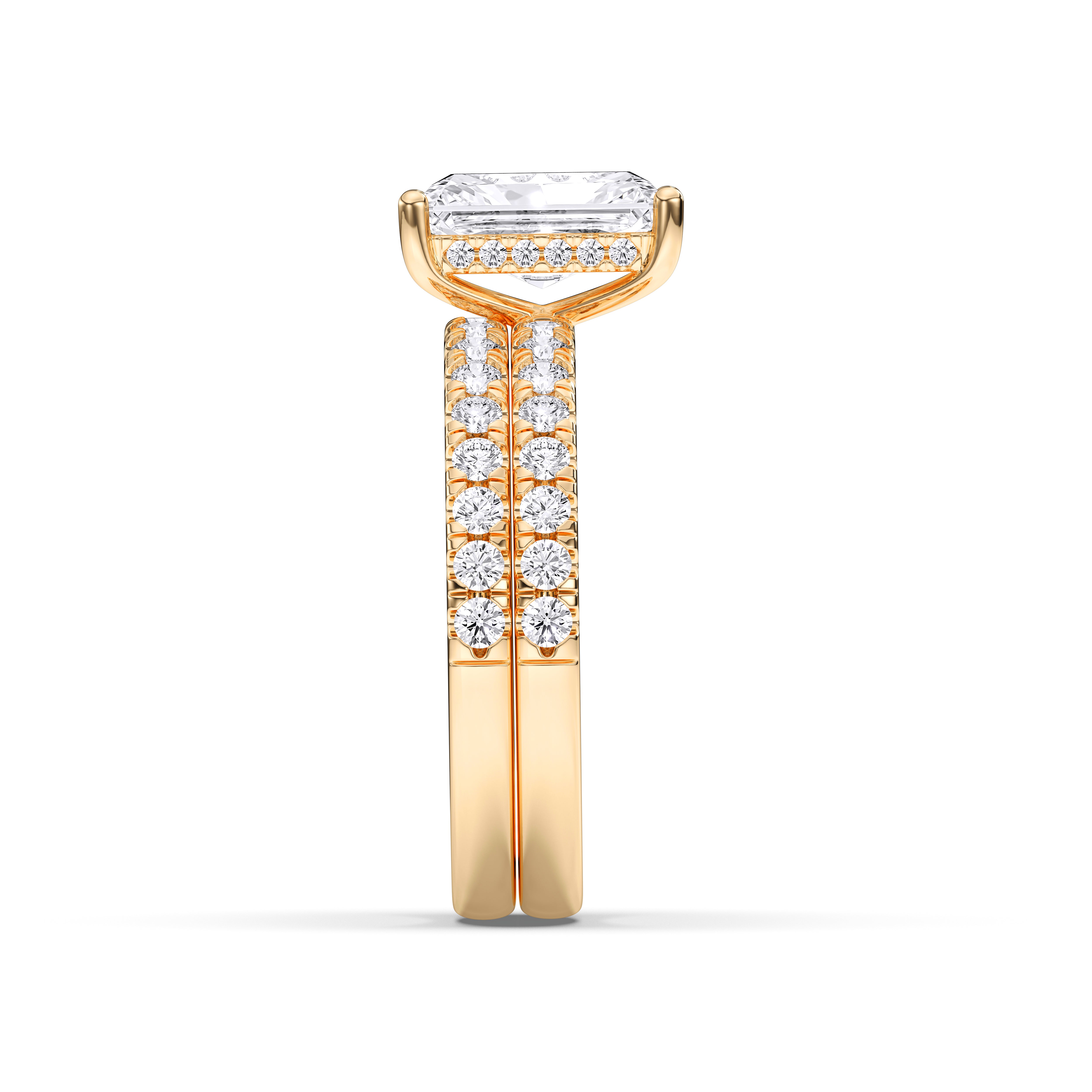 3.27 Carat Radiant & Round Cut Lab Grown Diamond Solitaire Engagement Ring in Solid Gold