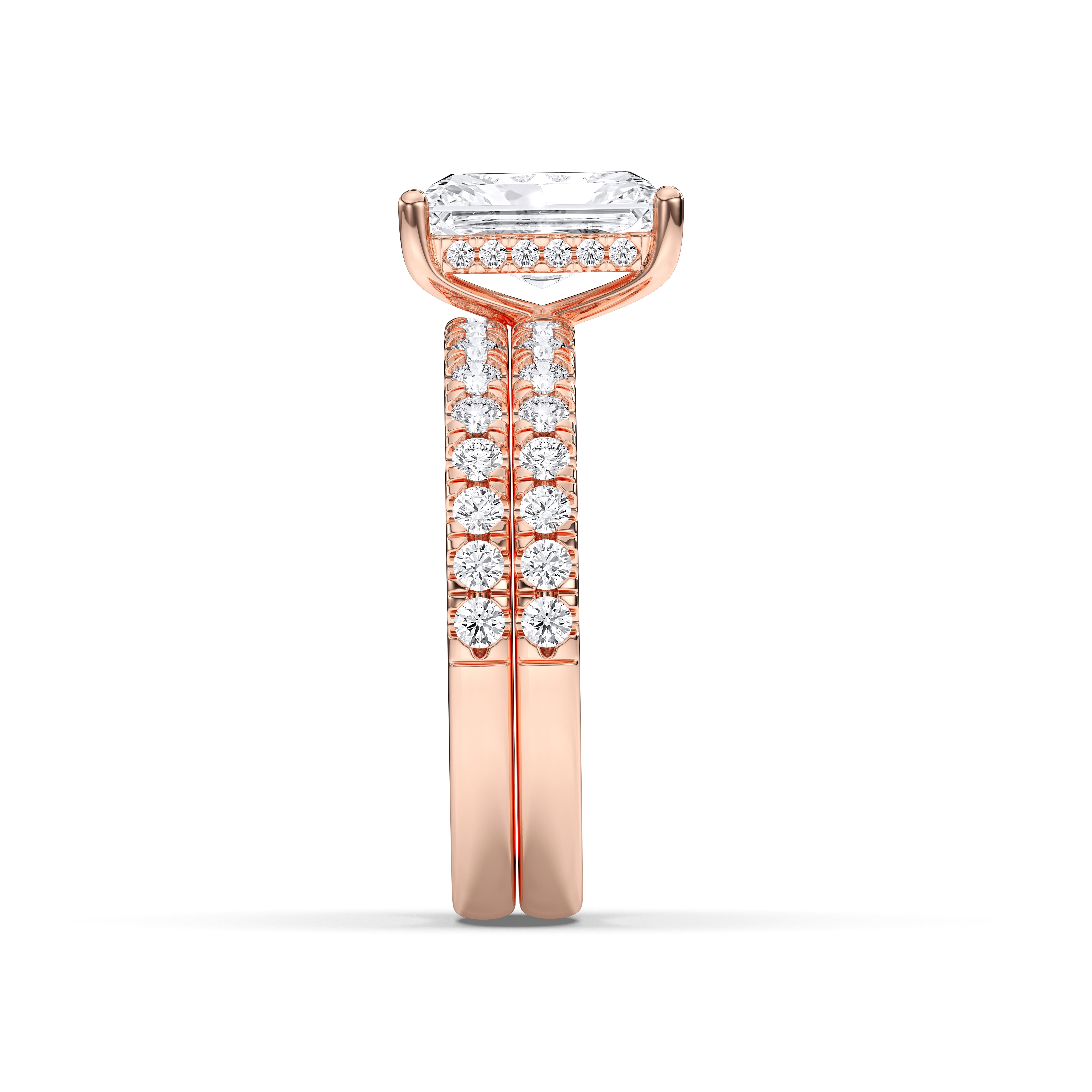 3.27 Carat Radiant & Round Cut Lab Grown Diamond Solitaire Engagement Ring in Solid Gold