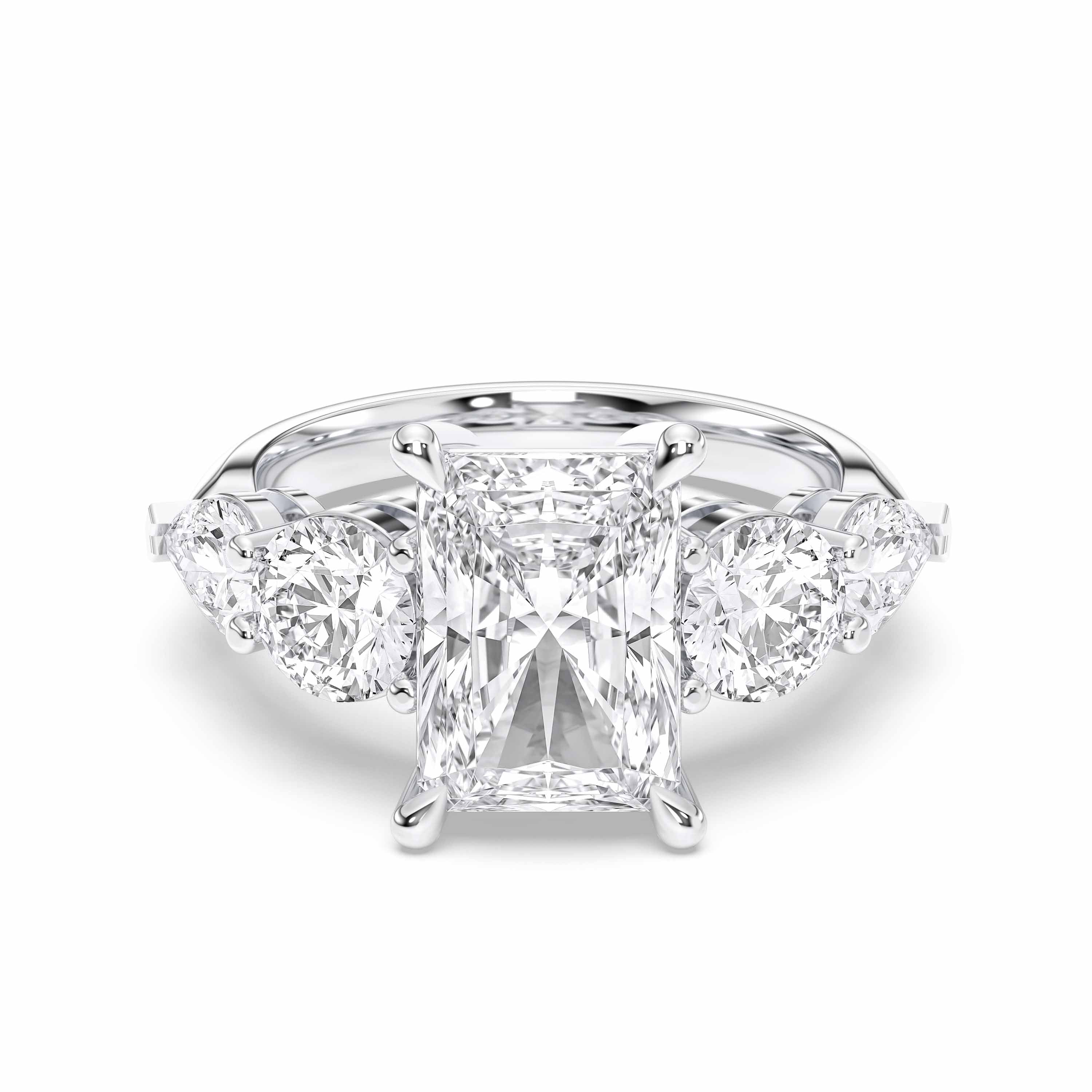 Radiant, Pear & Round Cut 5.10 Carat Lab Grown Diamond 5 Stone Ring in Solid Gold