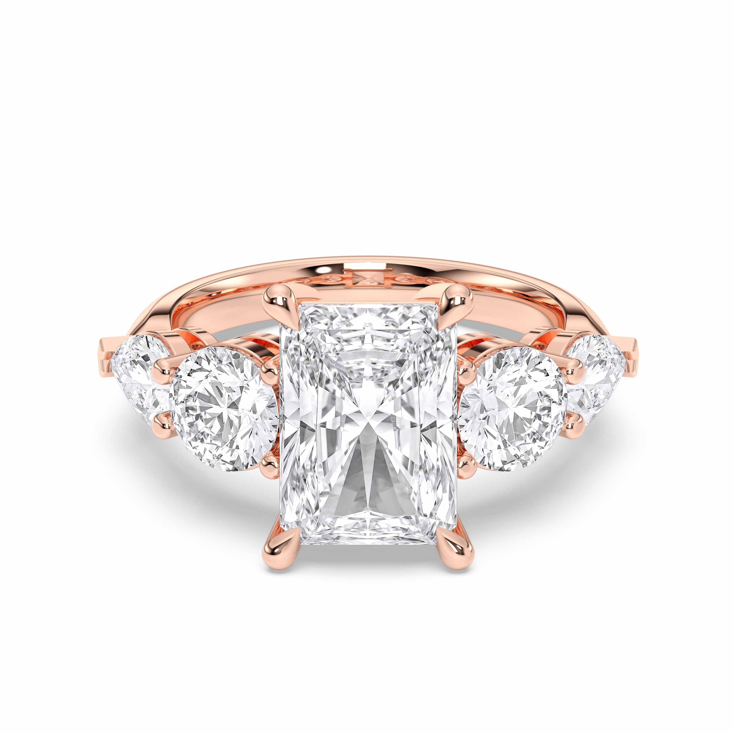 Radiant, Pear & Round Cut 5.10 Carat Lab Grown Diamond 5 Stone Ring in Solid Gold
