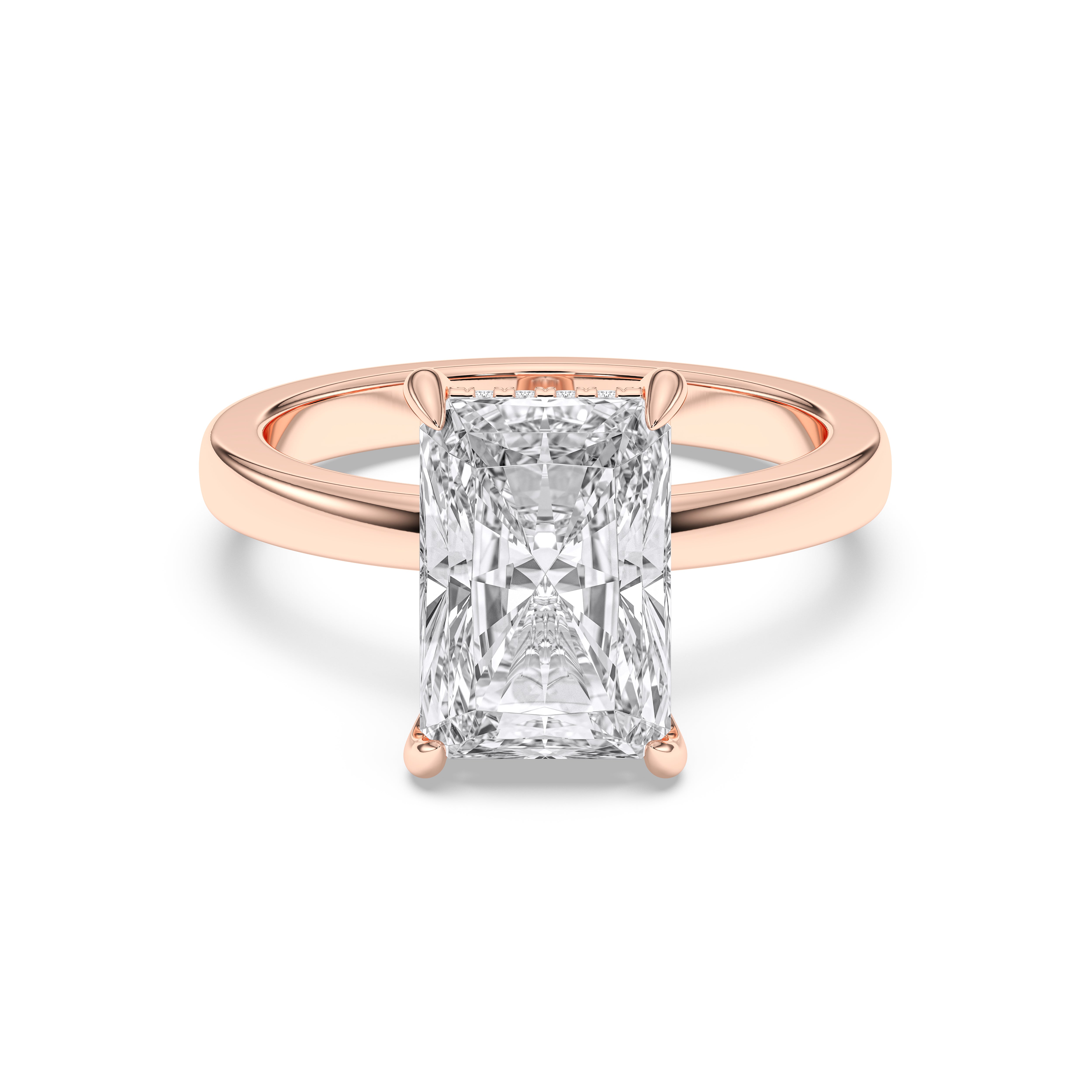 4.10 Carat Radiant & Round Cut Lab Grown Diamond  Solitaire Ring in Solid Gold for Her