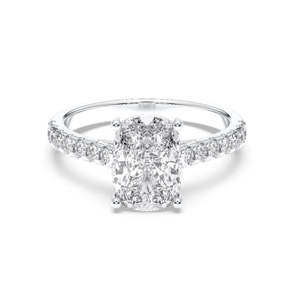 Cushion cut & Round cut 3.41 Carat Lab Grown Diamond Engagement Ring In Solid Gold