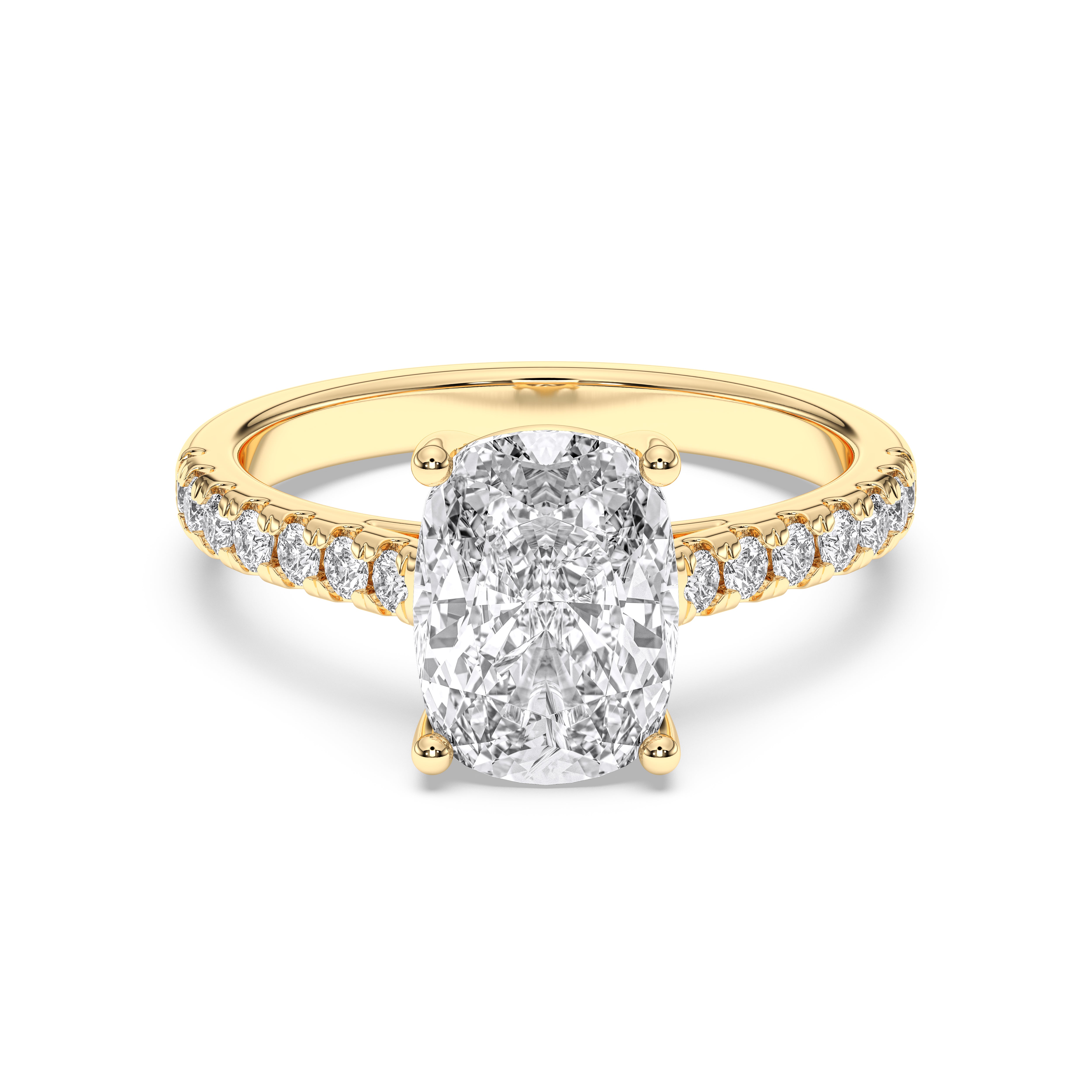 Cushion cut & Round cut 3.41 Carat Lab Grown Diamond Engagement Ring In Solid Gold